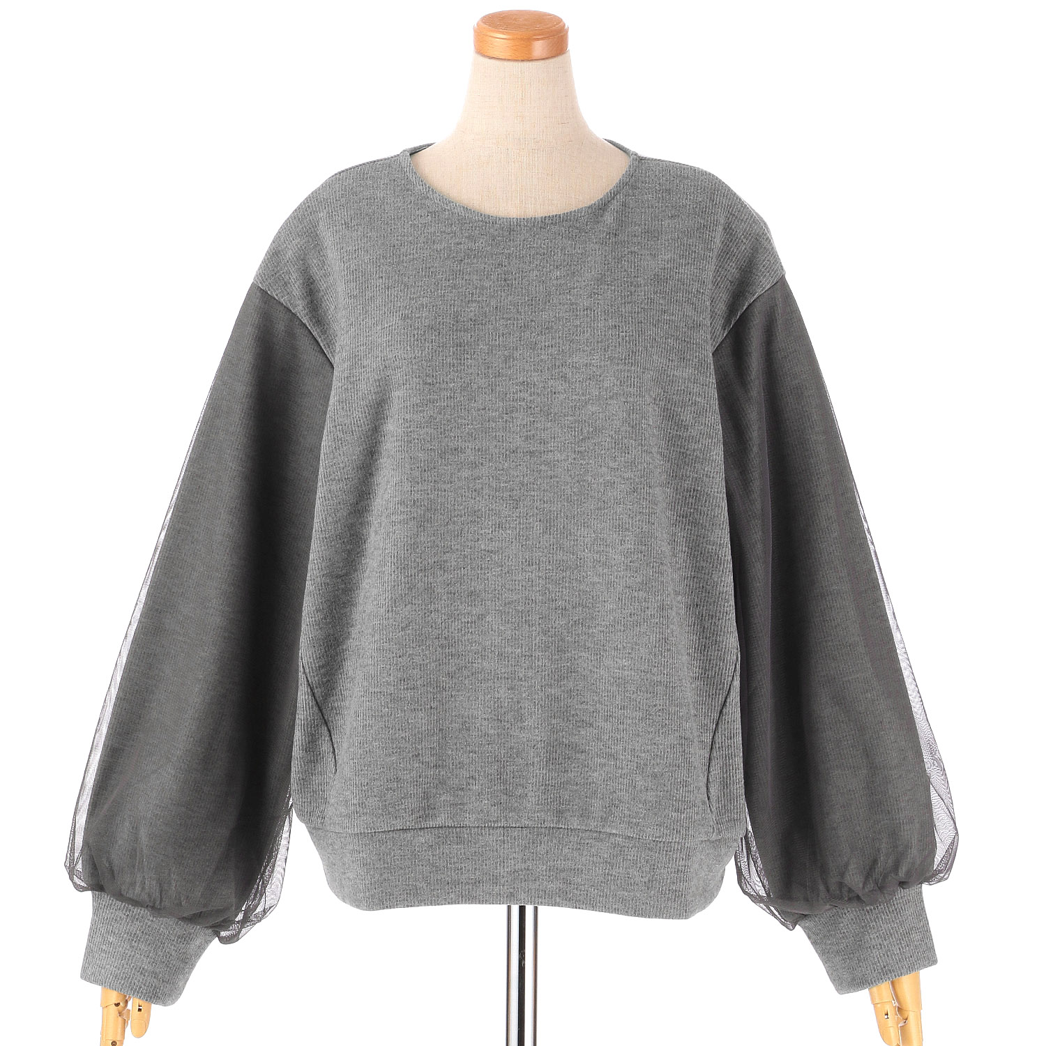 qout 袖チュールコーデュロイプルオーバー