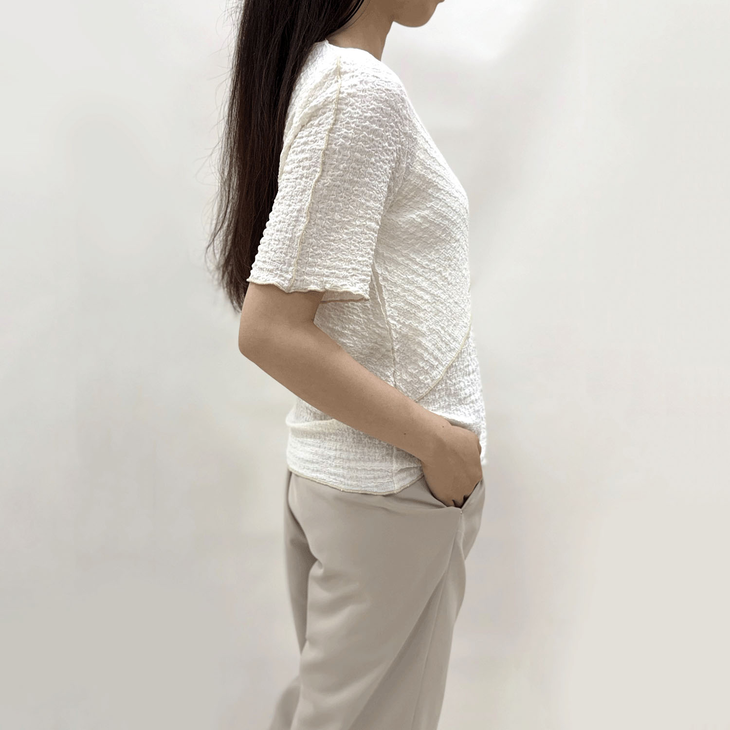 Vingtrois 楊柳クレープ切替トップス - 画像5