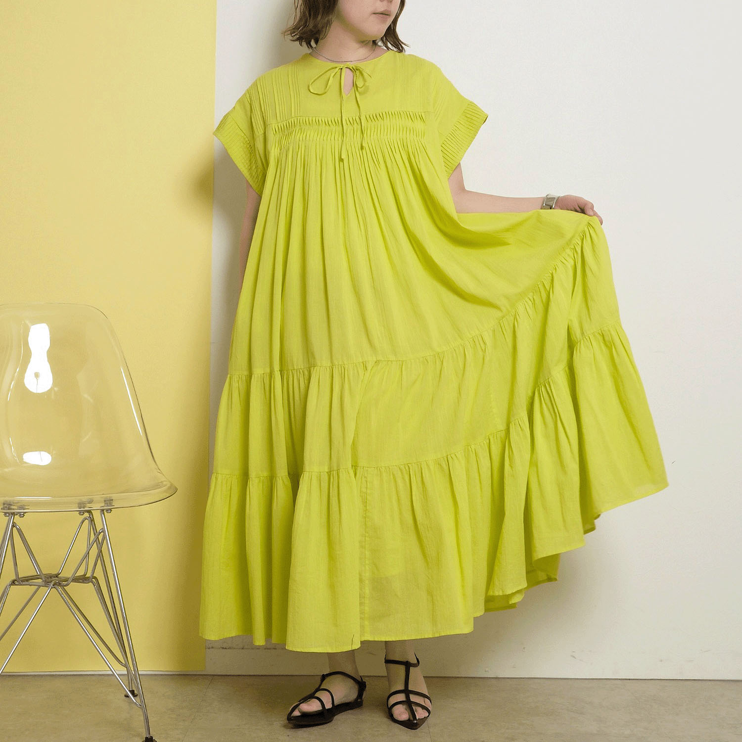 【Insta Live】Palm Riche インド綿 前後2WAYピンタックワンピース - 画像24