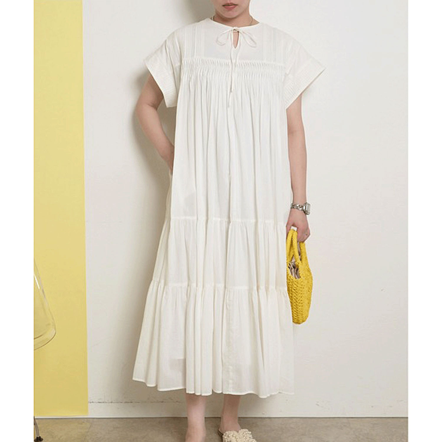 【Insta Live】Palm Riche インド綿 前後2WAYピンタックワンピース - 画像5