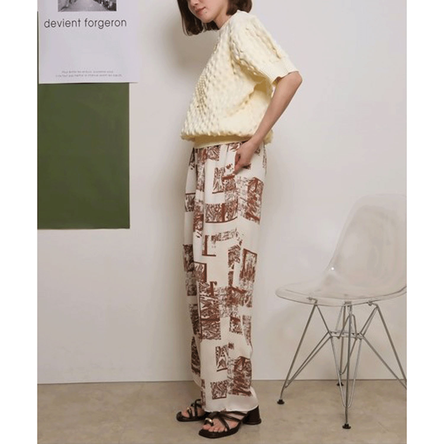 Palm Riche モノトーン柄リラックスパンツ - 画像12