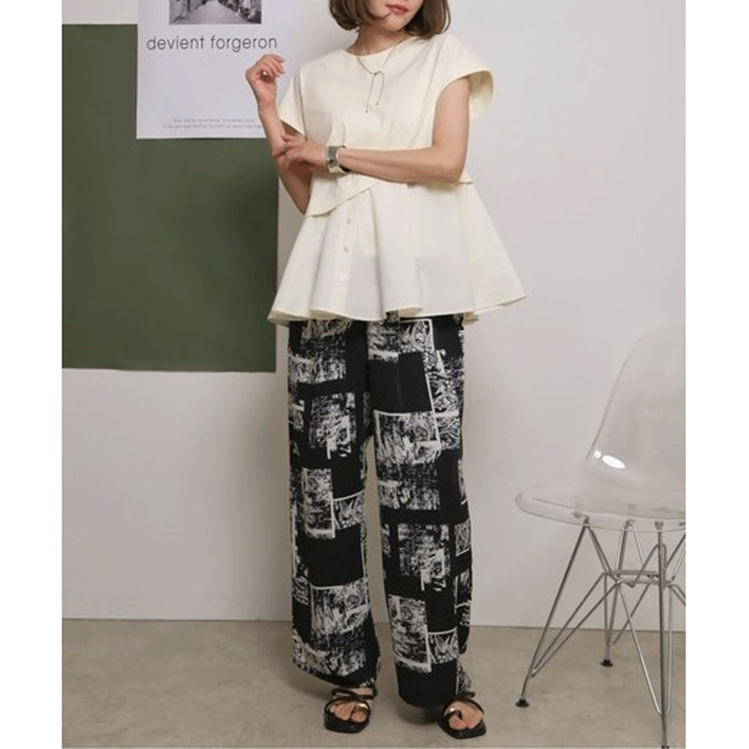 Palm Riche モノトーン柄リラックスパンツ - 画像8