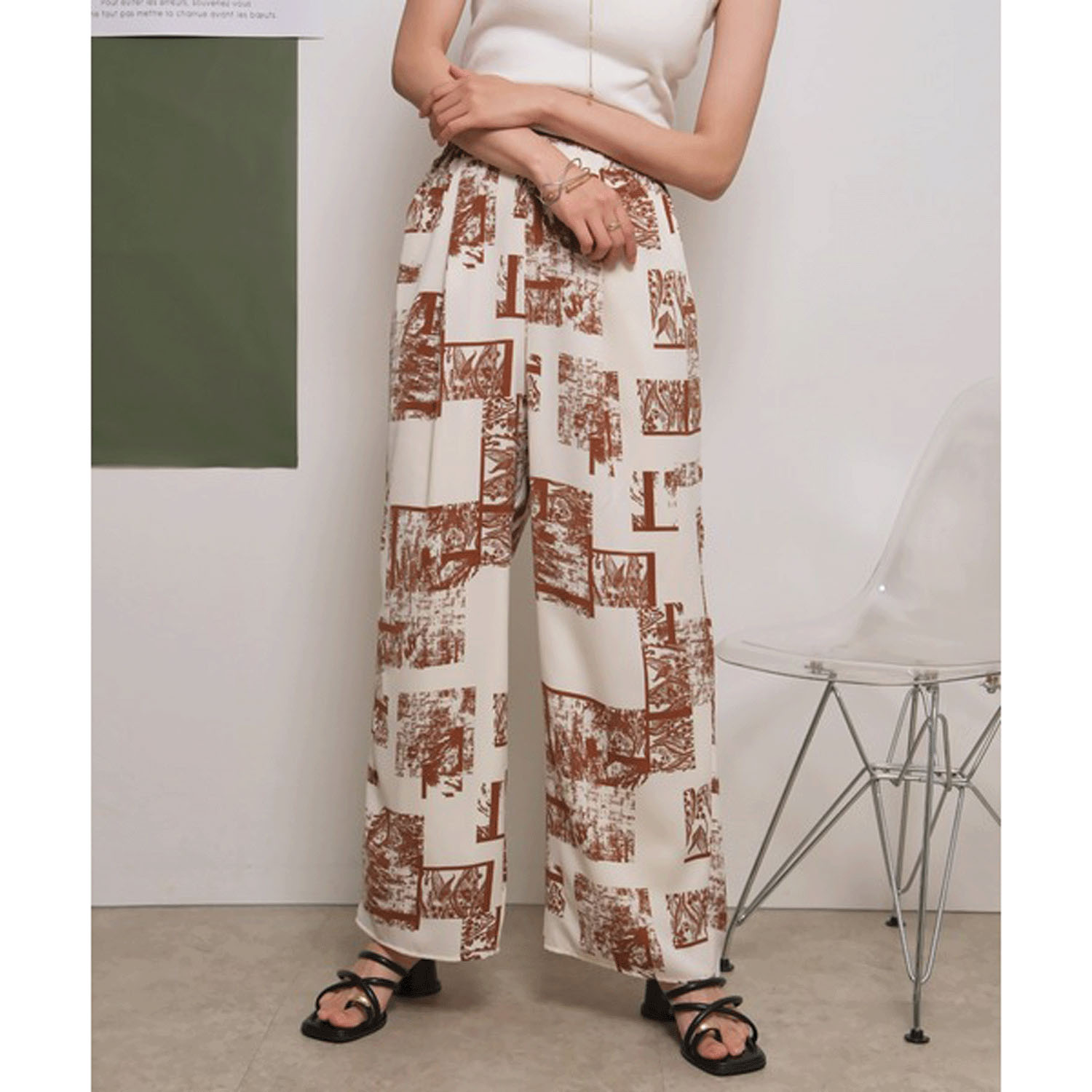 Palm Riche モノトーン柄リラックスパンツ