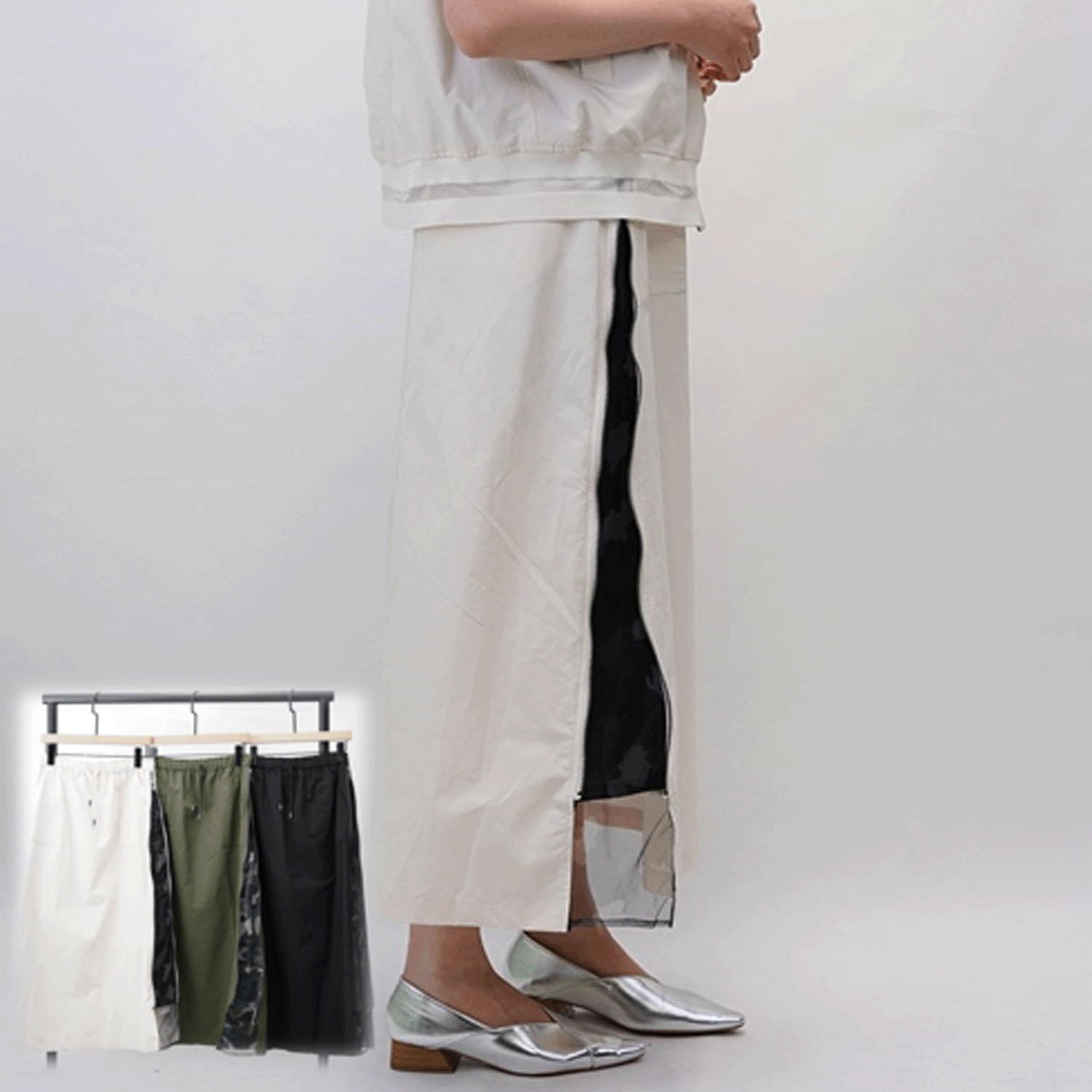 33℃／サイドZIP迷彩フレアスカート