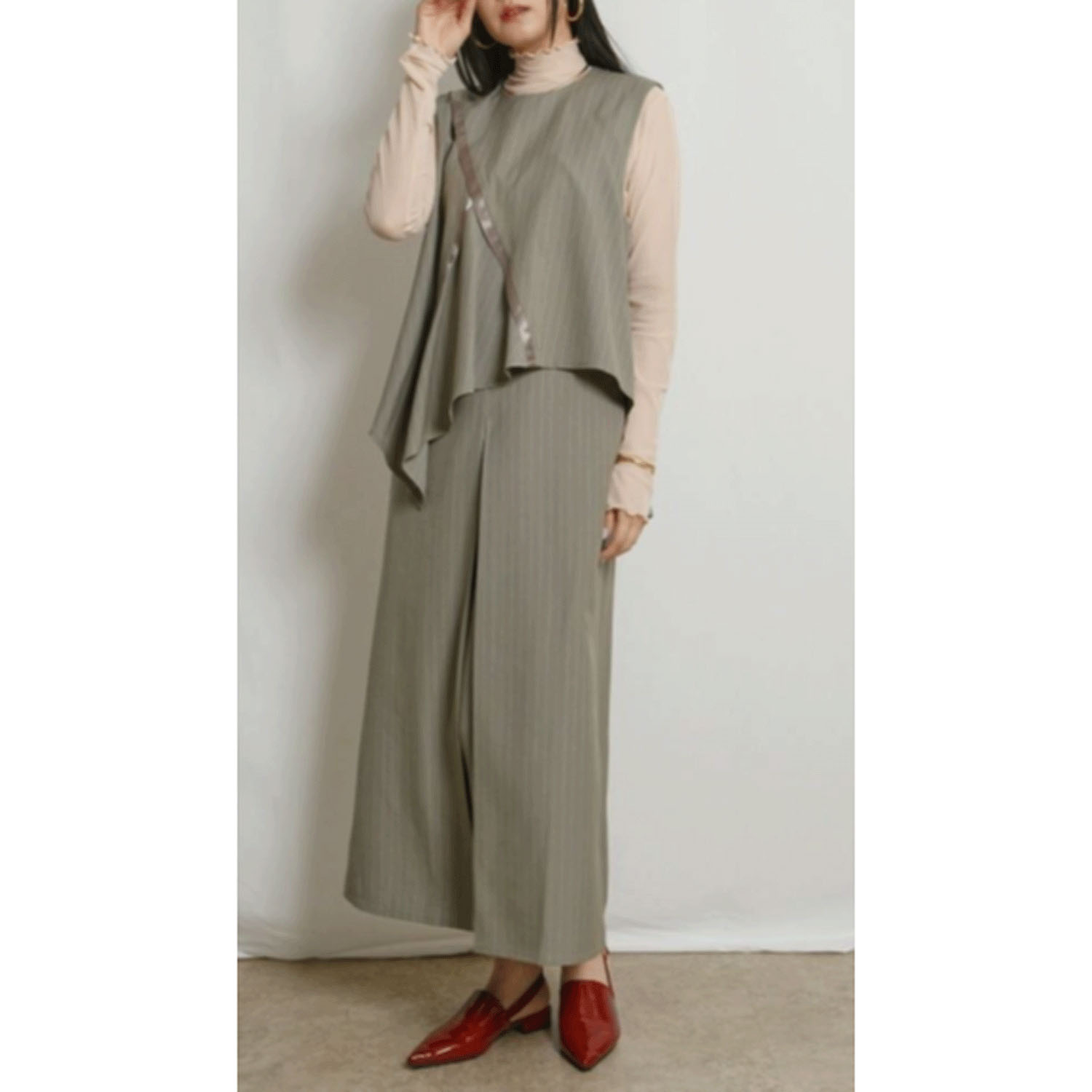 Palm Riche アシメトリーピンストライプジャンスカ