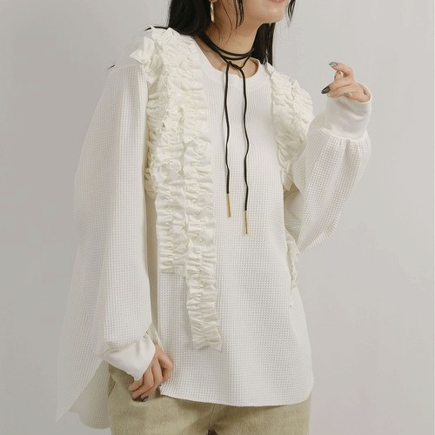 Palm Riche  ランダムフリルワッフルトップス - 画像3