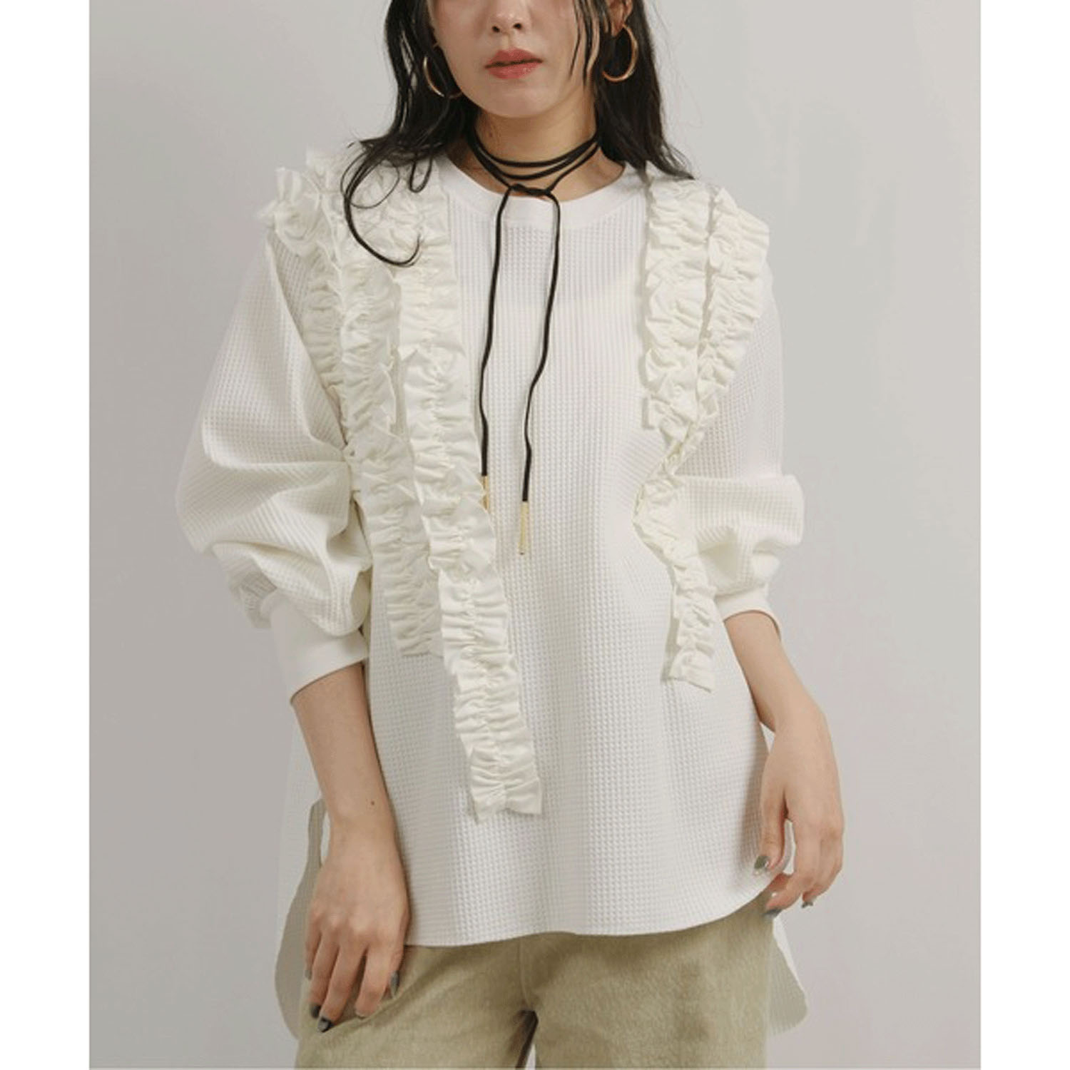 Palm Riche  ランダムフリルワッフルトップス