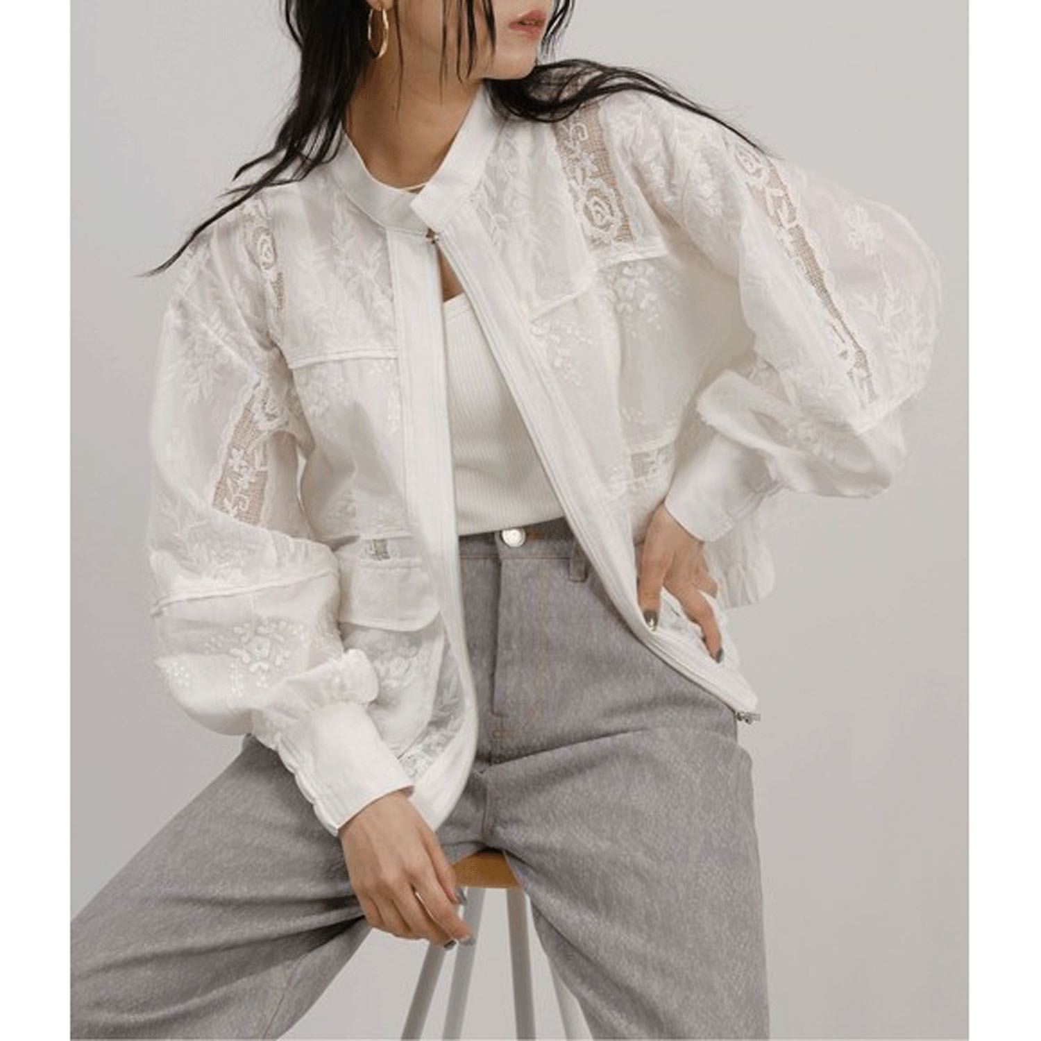 Palm Riche  パッチワークレースブルゾン - 画像3