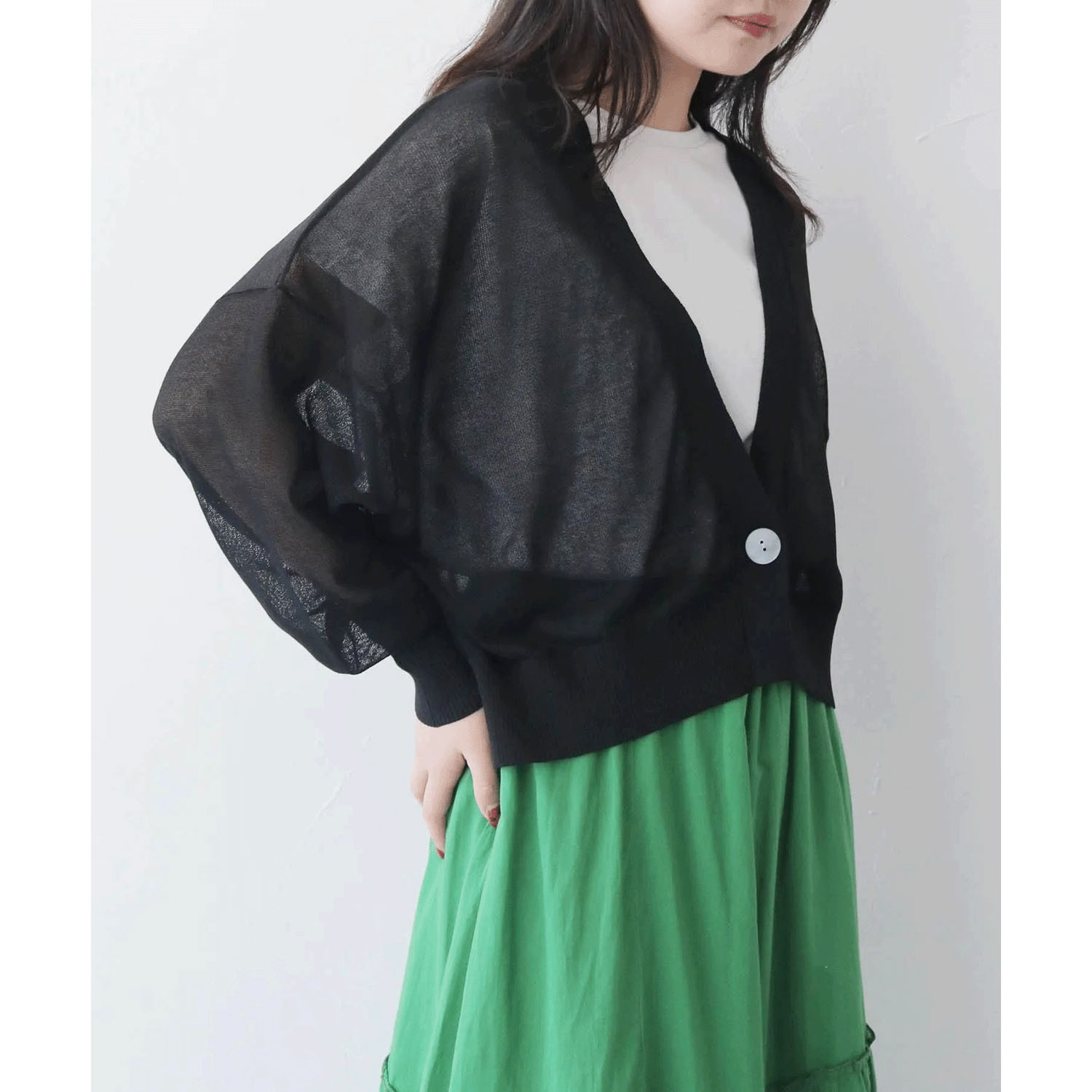 vingtrois ショートドルマン風ニットカーデ