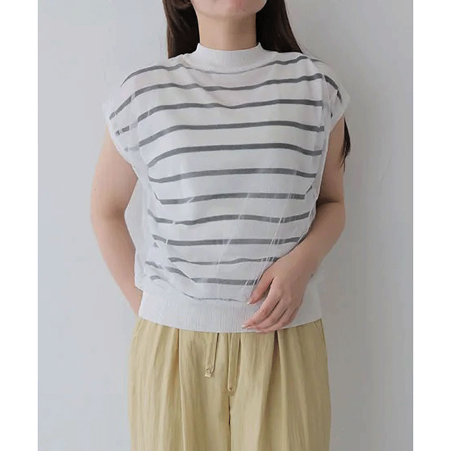 vingtrois チュール重ね着ボーダープルオーバー - 画像1