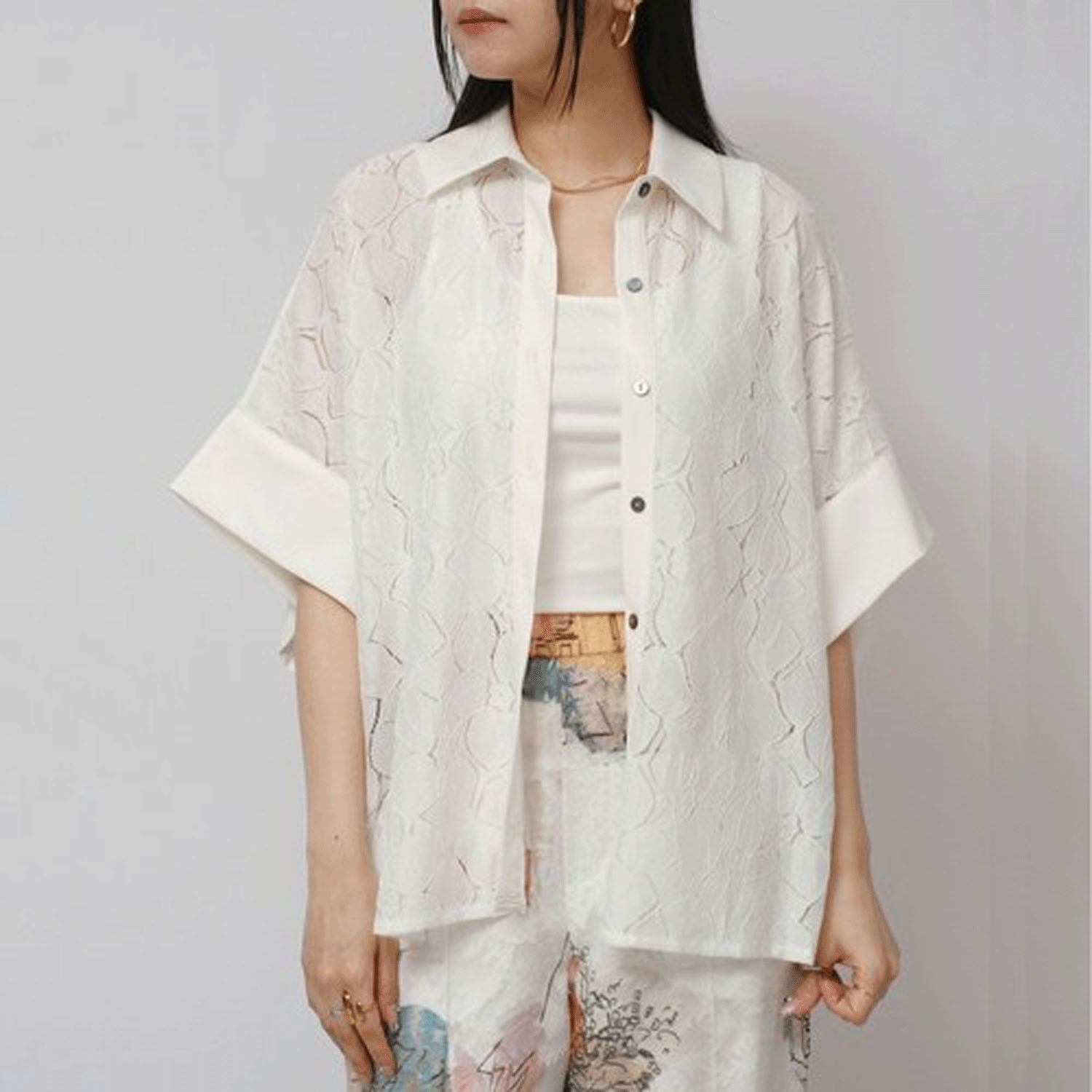 Palm Riche デニムレーストップス - 画像2