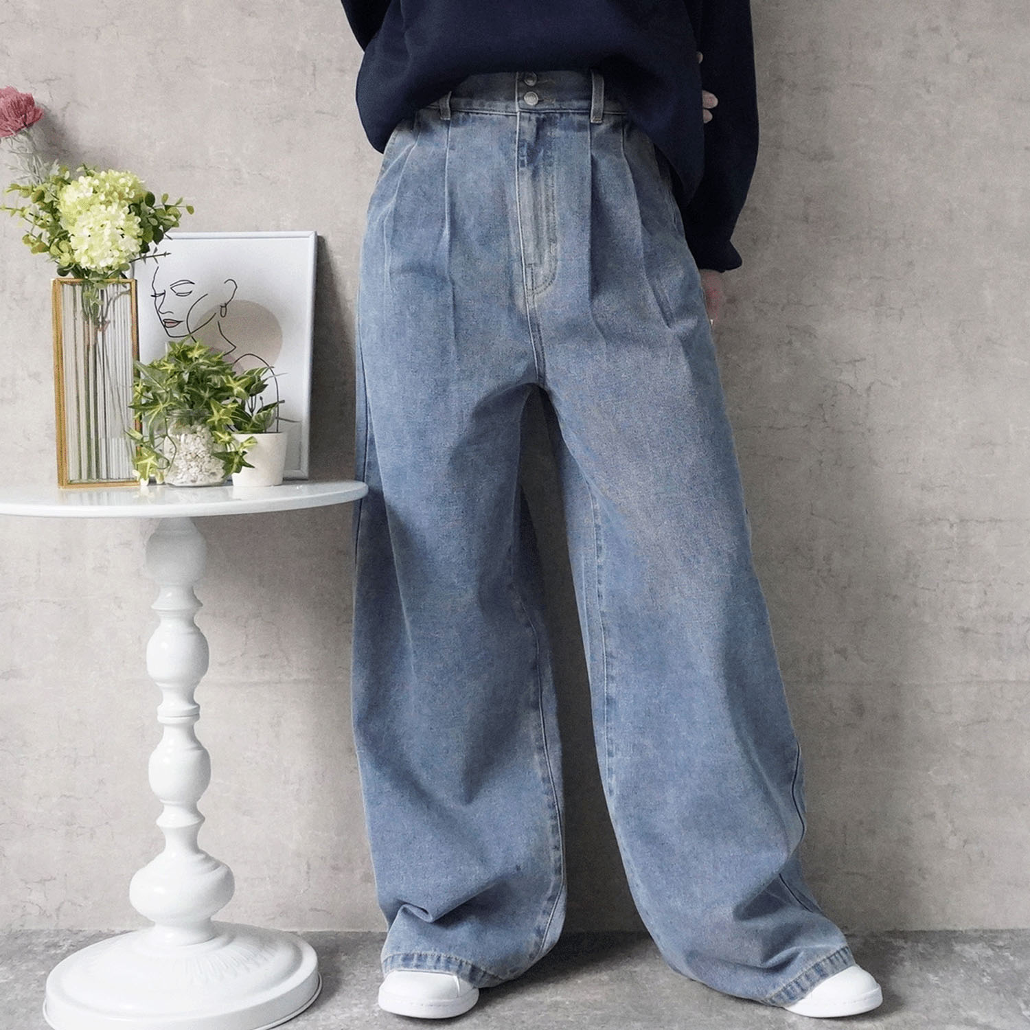 Emma デニムタックワイドパンツ - 画像4