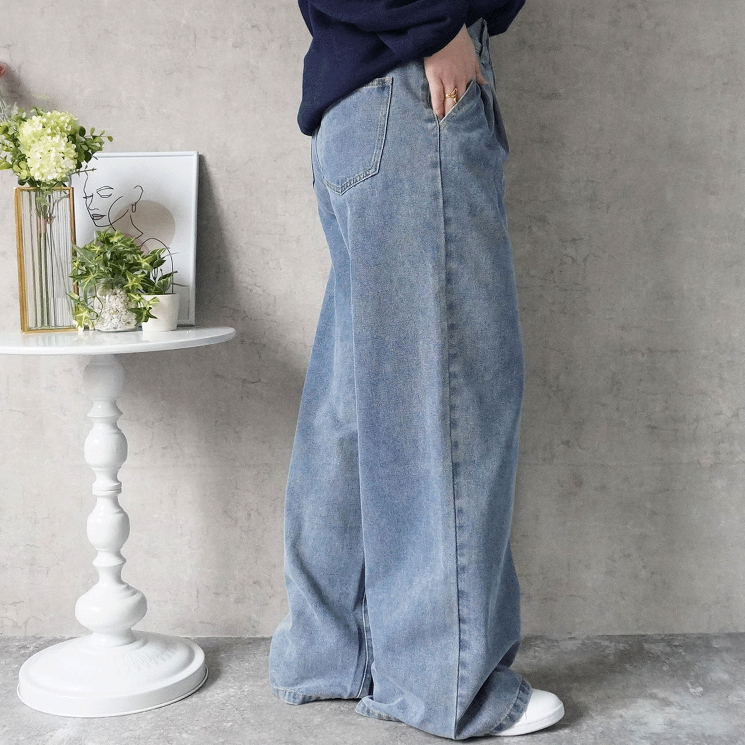 Emma デニムタックワイドパンツ - 画像5