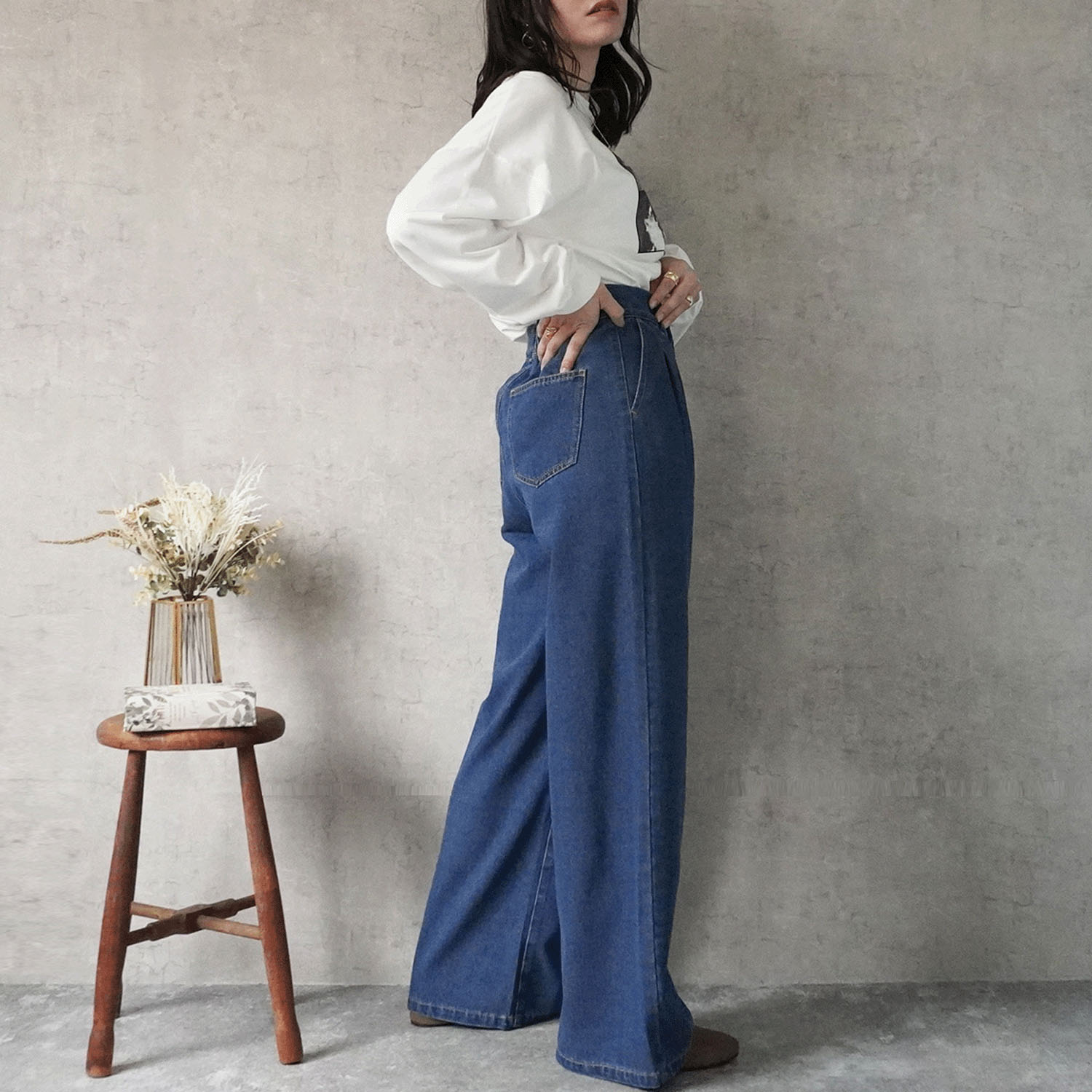 Emma デニムタックワイドパンツ - 画像7