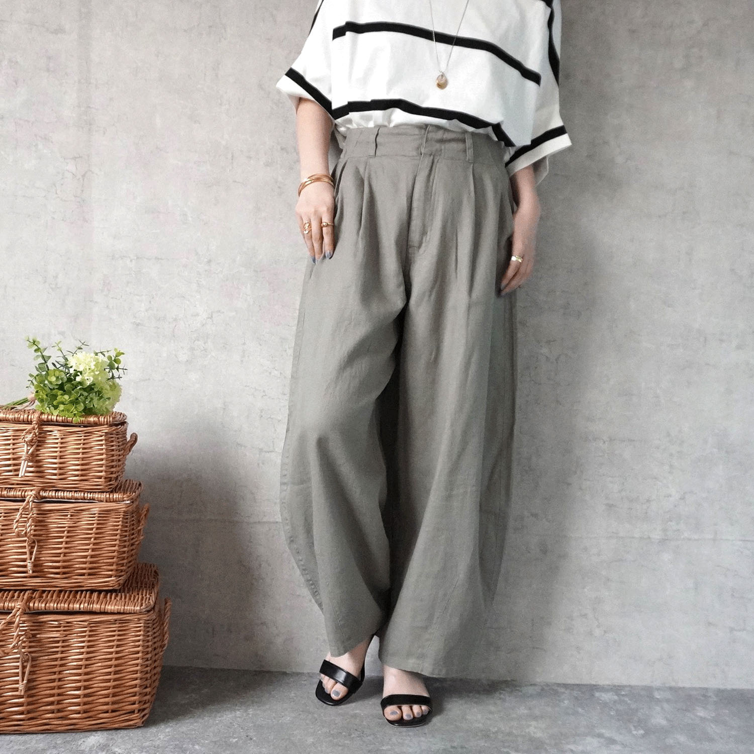 nod 麻100％バナナワイドパンツ - 画像3