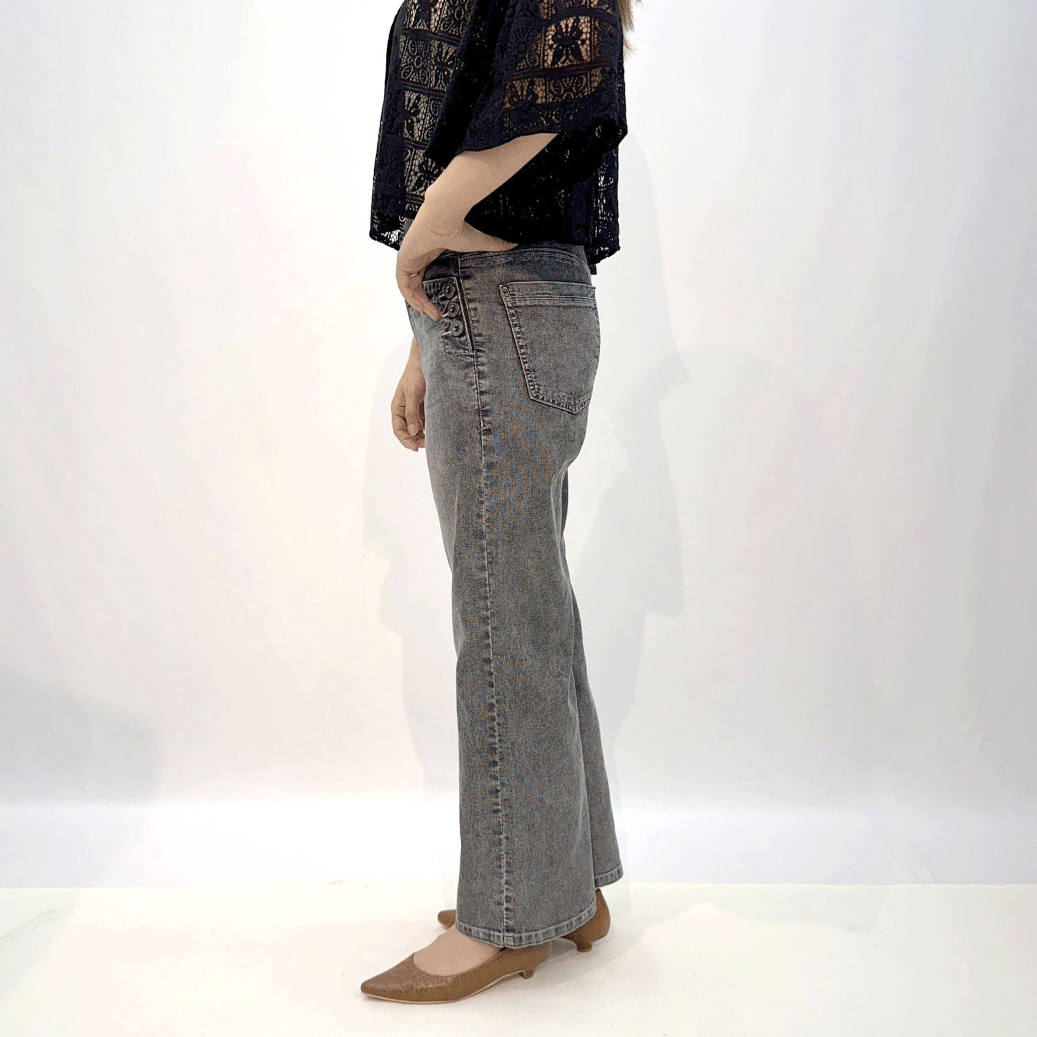 メッシュデニム釦使いワイド - 画像2