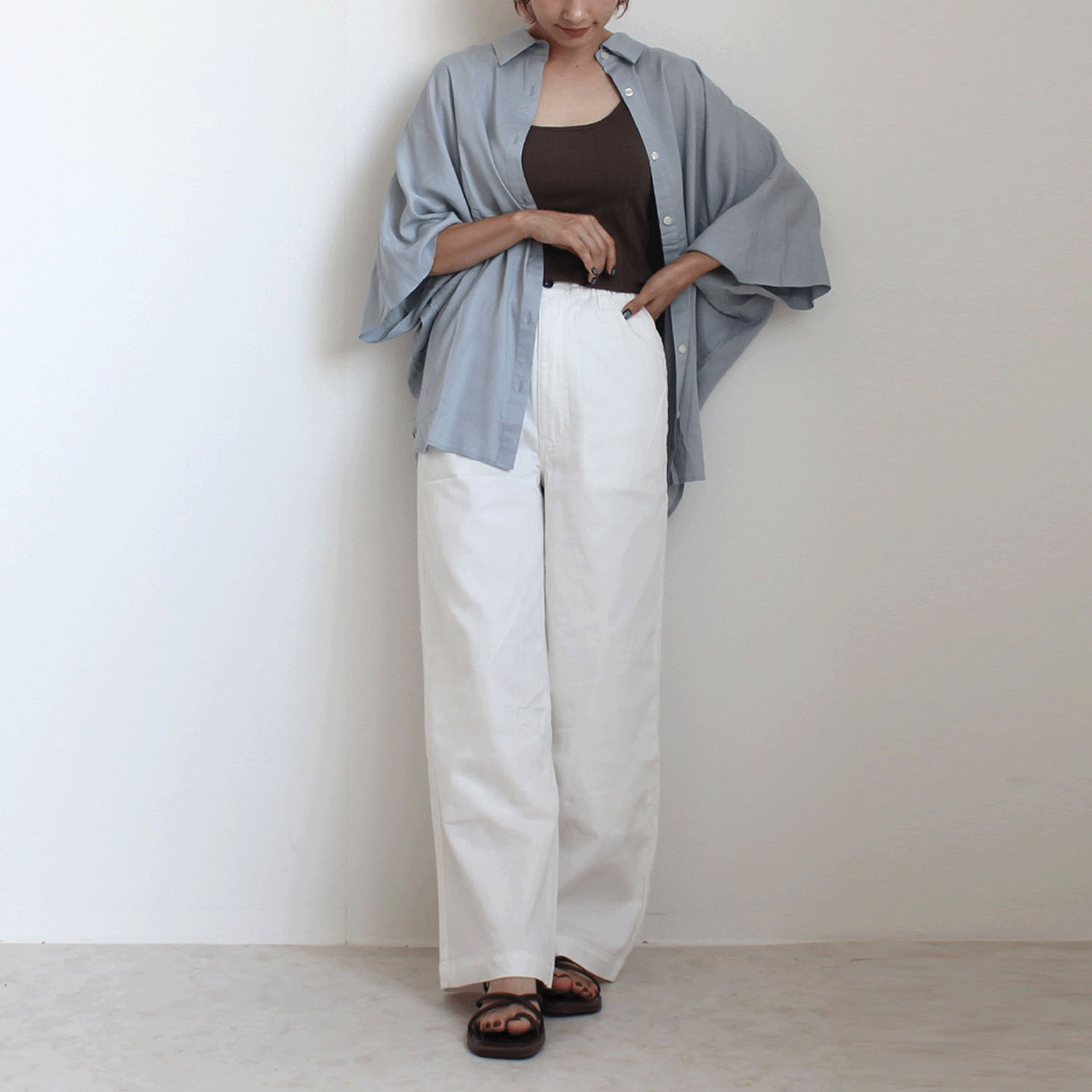 W HEART 麻混デニムワイドパンツ - 画像5