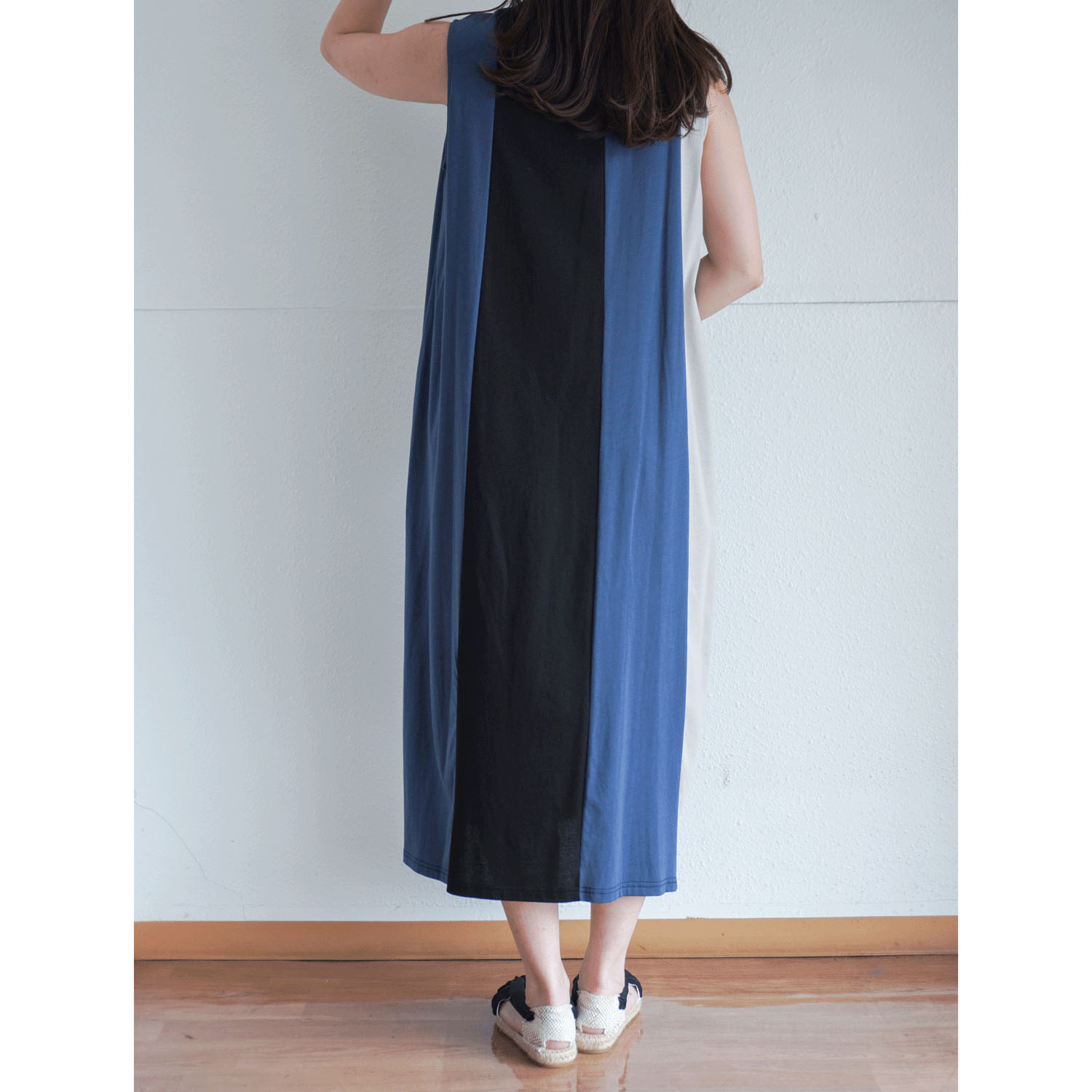 【Insta Live】シルケット天竺配色切替ノースリワンピース - 画像2