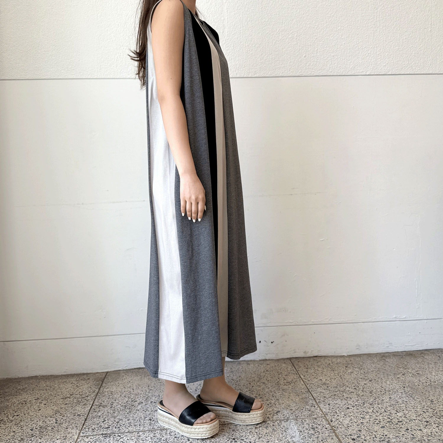 【Insta Live】シルケット天竺配色切替ノースリワンピース - 画像5