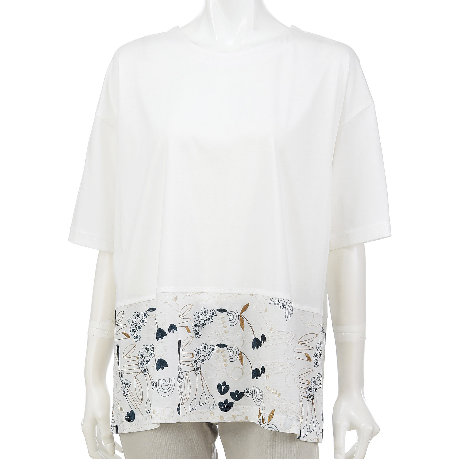 シルケット天竺パネル刺繍プルオーバー