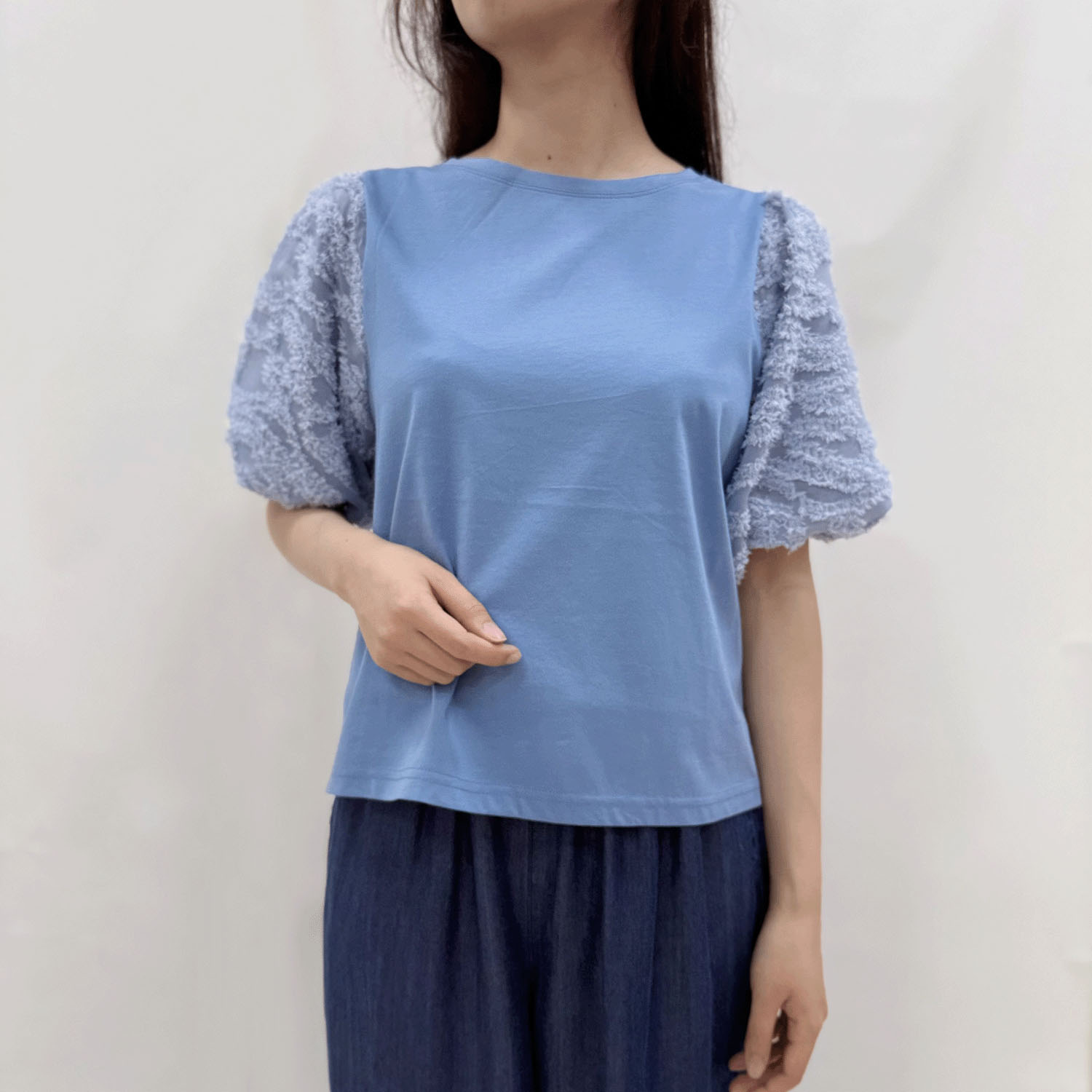 袖シフォン使いTシャツ