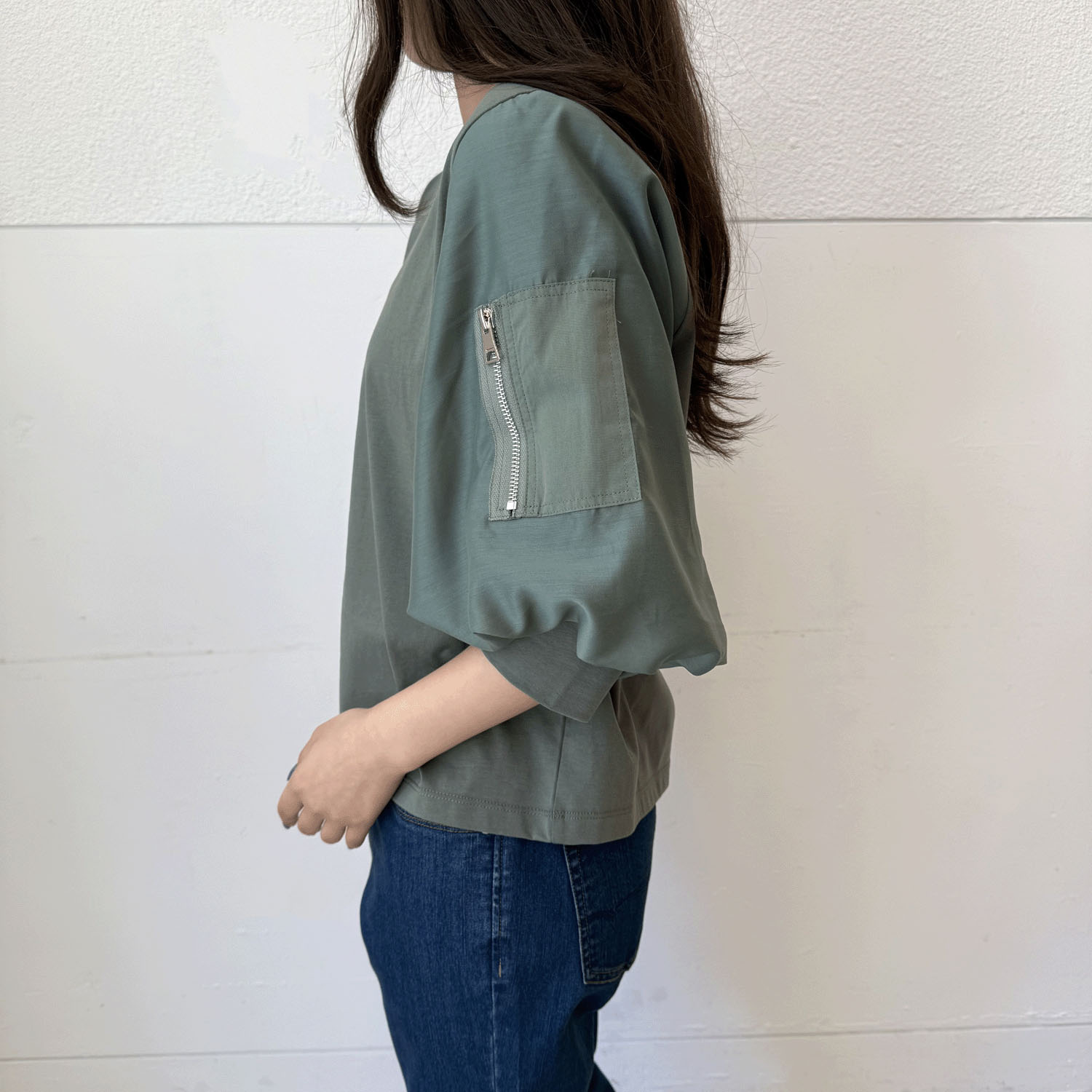 ニット／布帛切替プルオーバー - 画像2