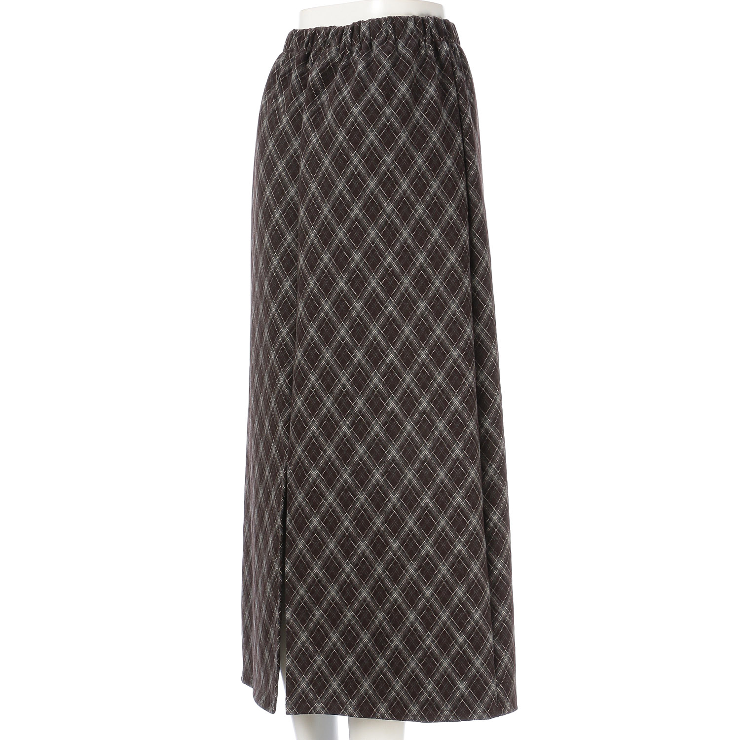 チェック柄ロングスカート - 画像2