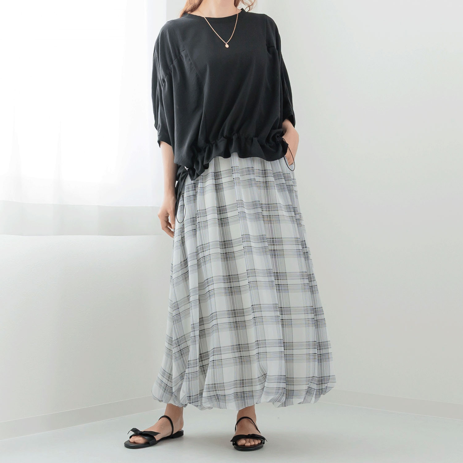 【my life】シアーチェックバルーンスカート - 画像2