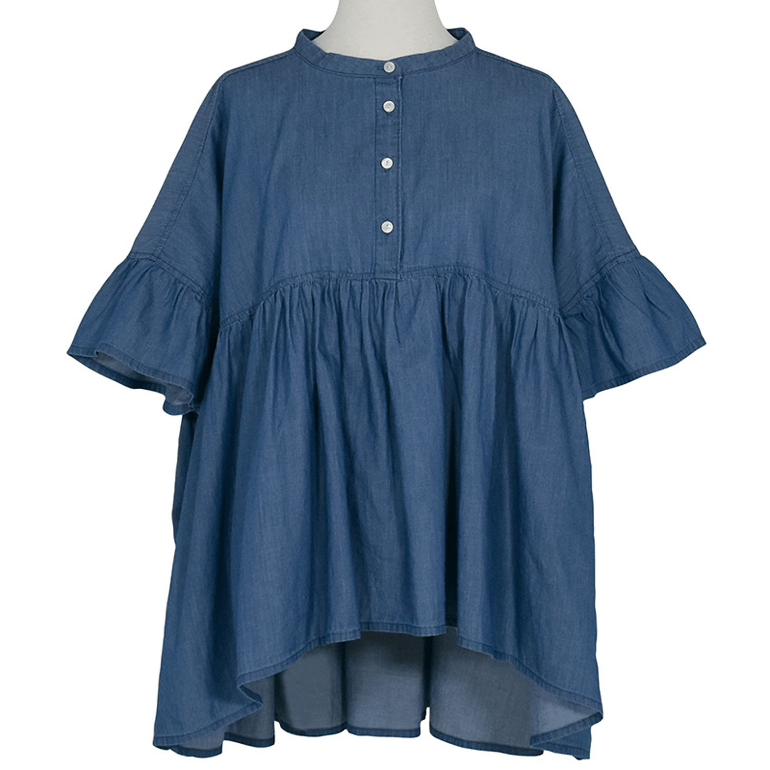 LILASIC エアリーデニムギャザーブラウス - 画像3