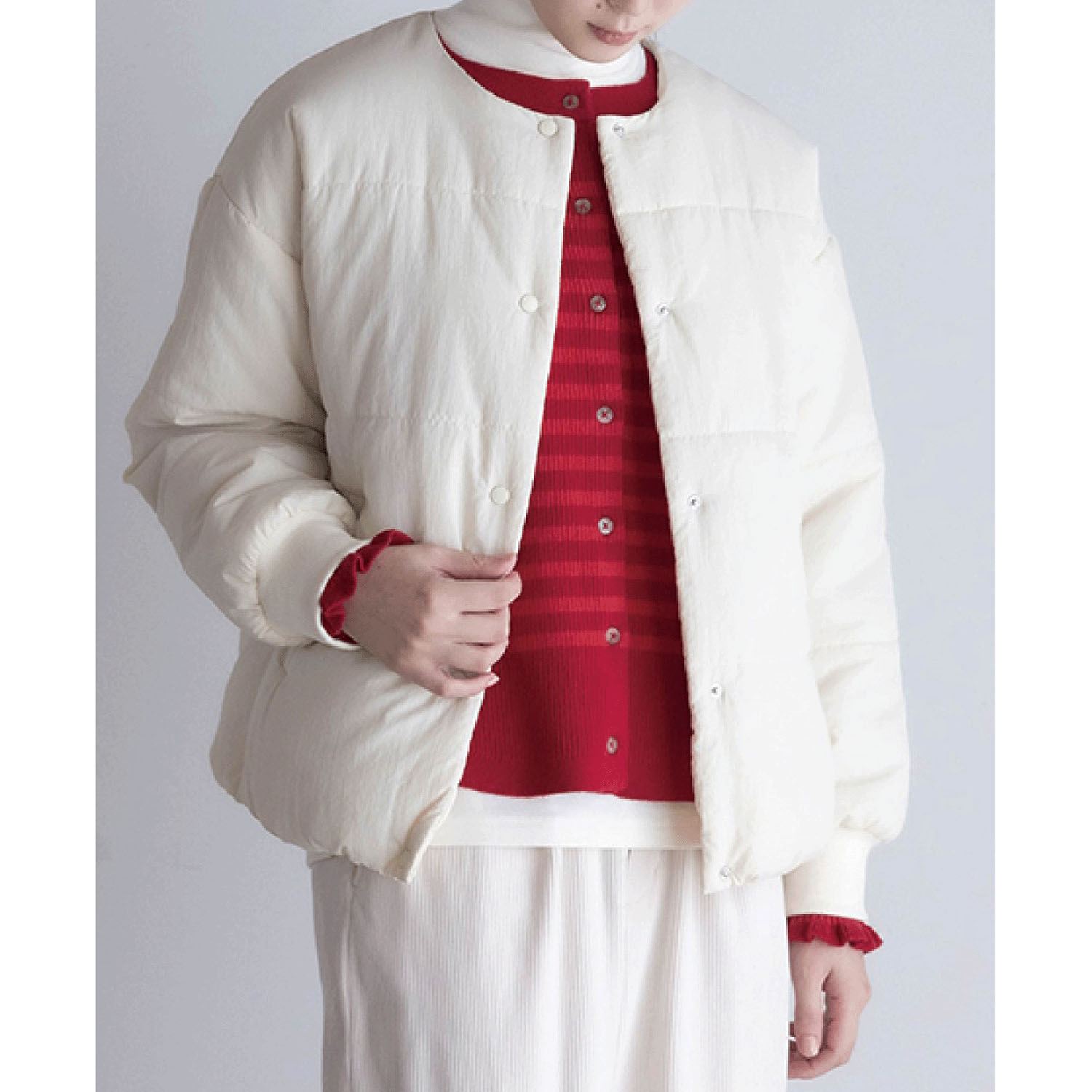 LILASIC ノーカラー中綿コート