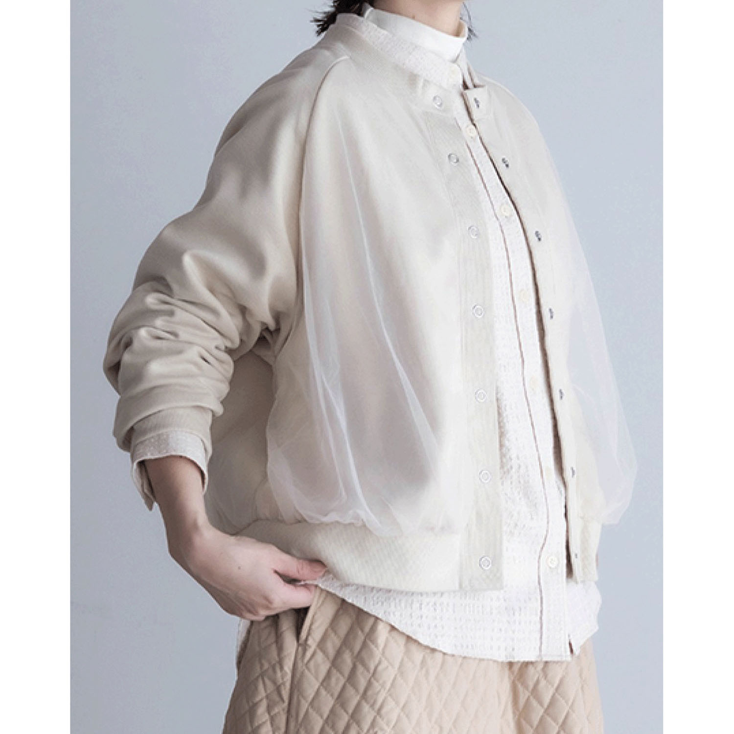 LILASIC チュールレイヤード裏起毛カーディガン - 画像9