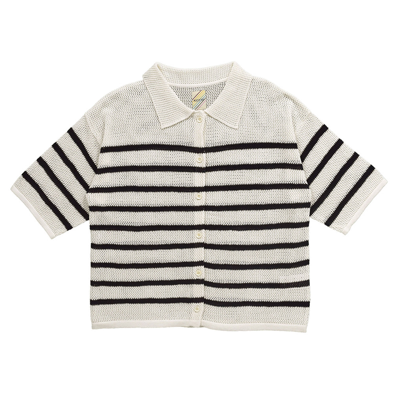 Keitto襟付きメッシュカーディガン - 画像3