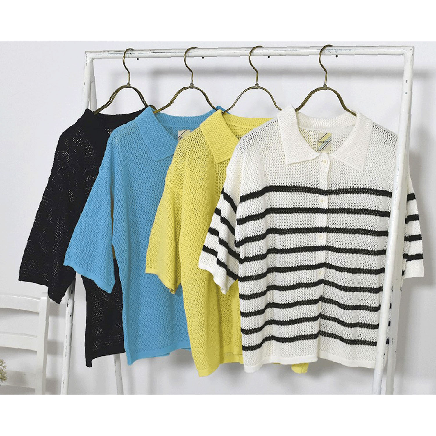 Keitto襟付きメッシュカーディガン