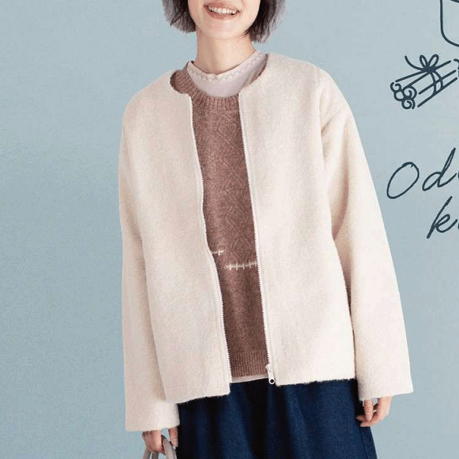 Keitto 編地切り替えブランケットステッチ入りニットプルオーバー - 画像2