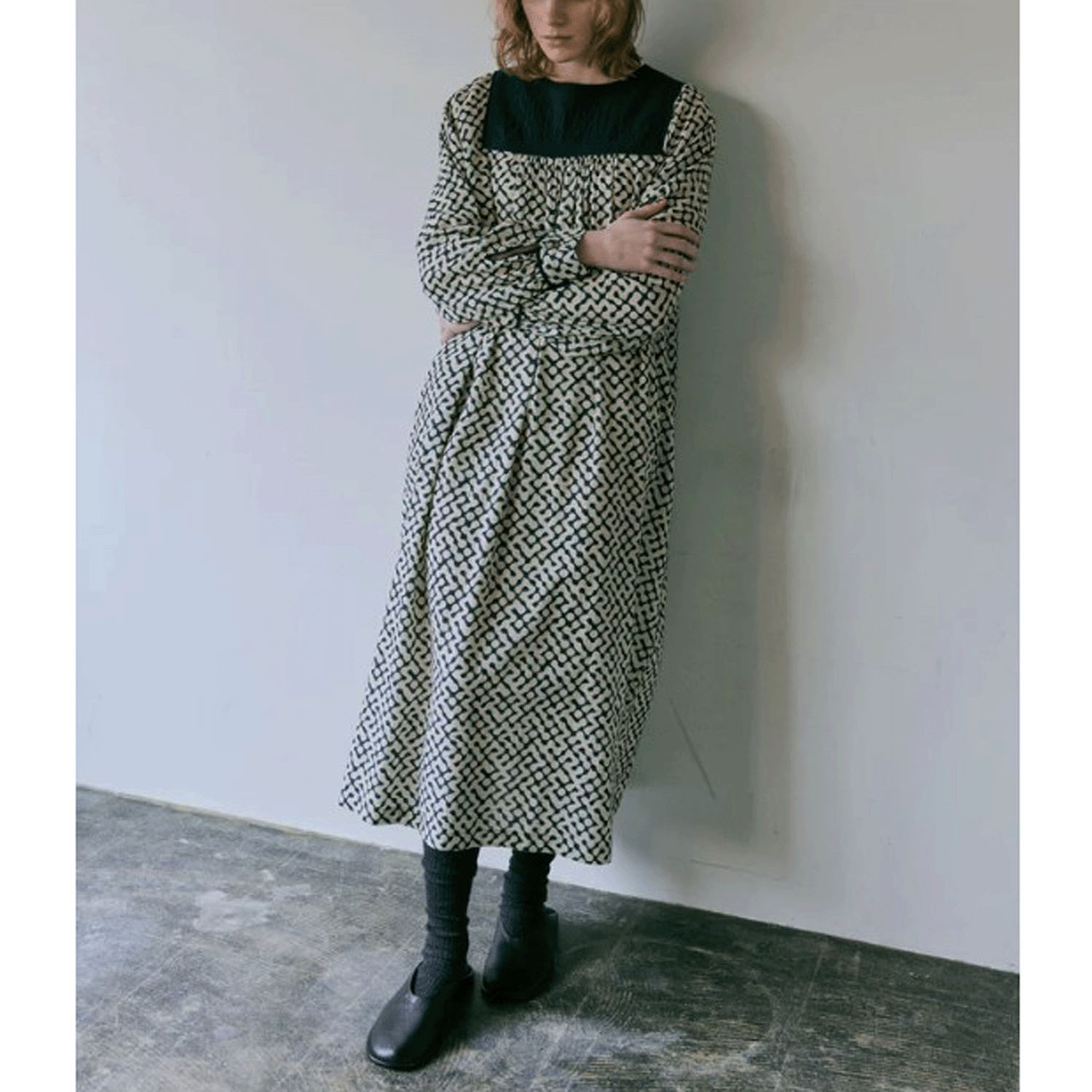 douxbleu インドプリントキルトヨークワンピース