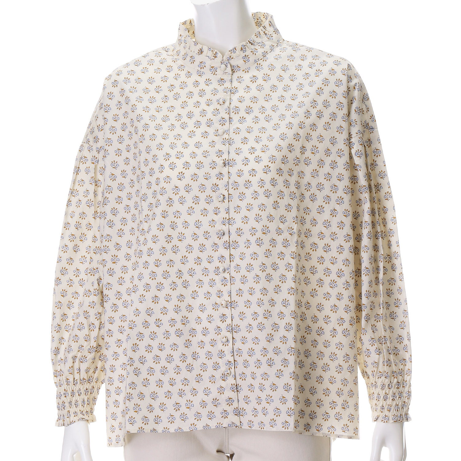 YURK geniet van ボタニカルプリントフリルカラーシャツ - 画像7