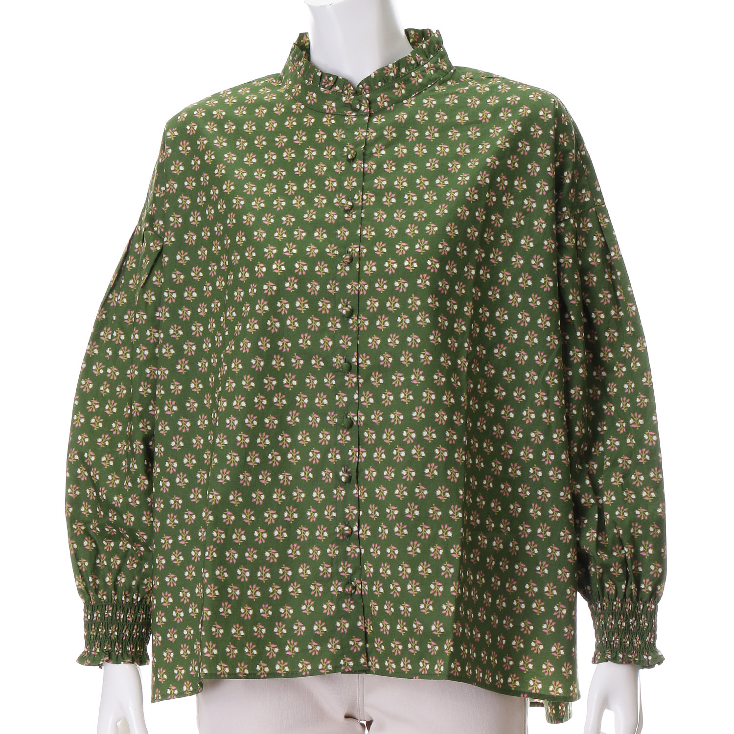 YURK geniet van ボタニカルプリントフリルカラーシャツ - 画像8