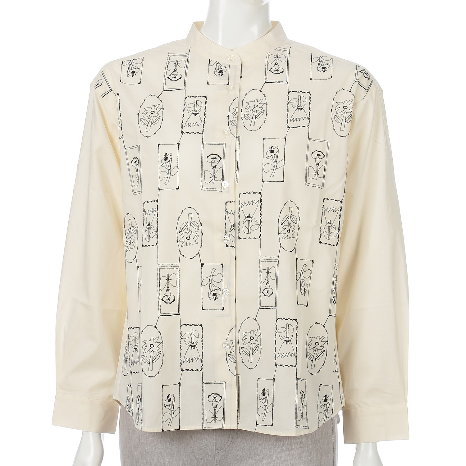 Parkes  刺繍柄バンドカラーシャツ