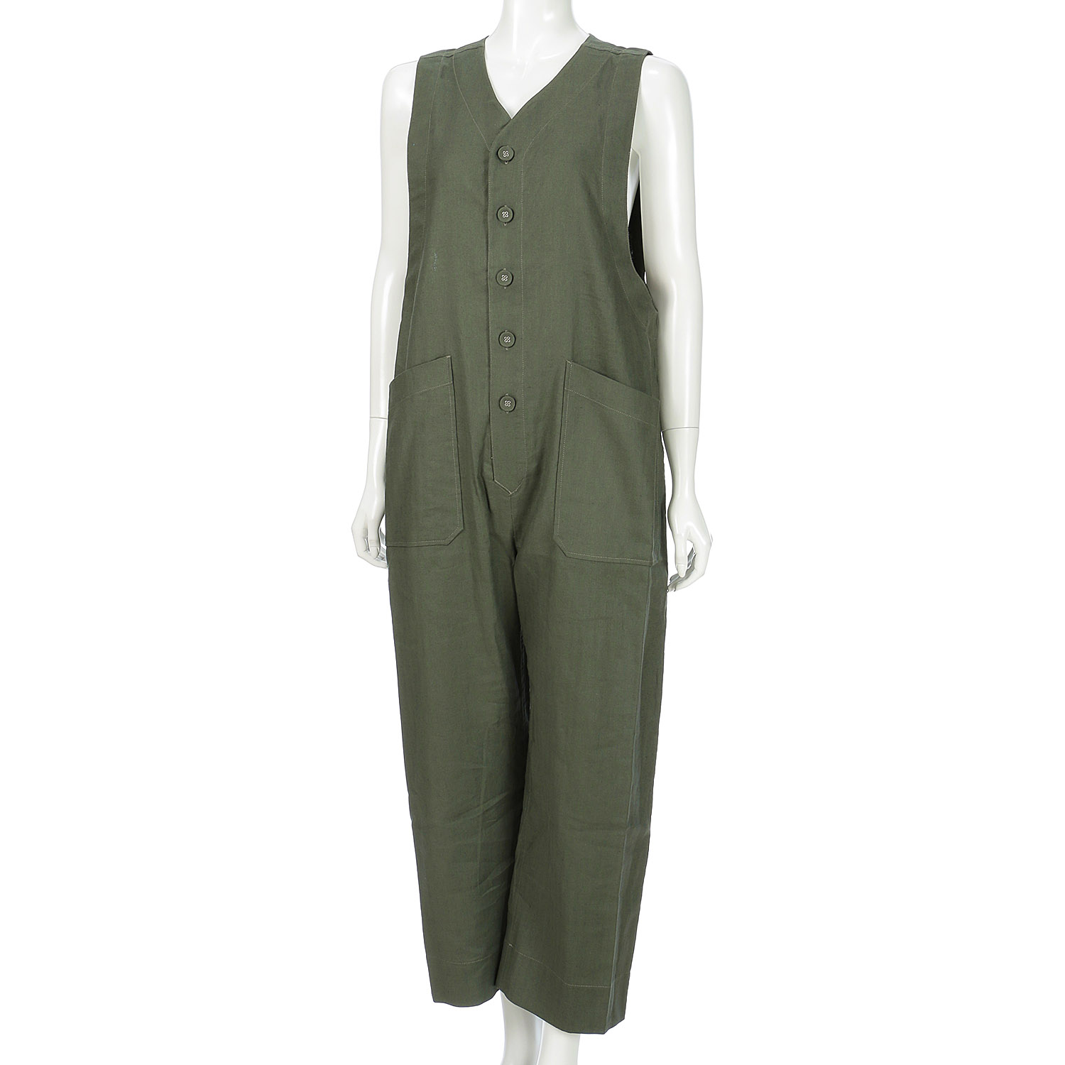 YURK geniet van リネンコットンヘリンボンVネックサロペット - 画像10