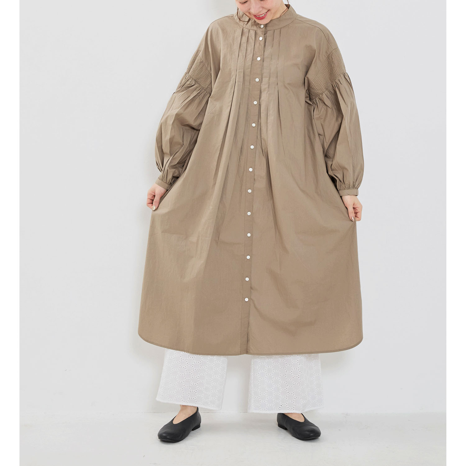 YURK genite van ポプリンネックタックワンピース