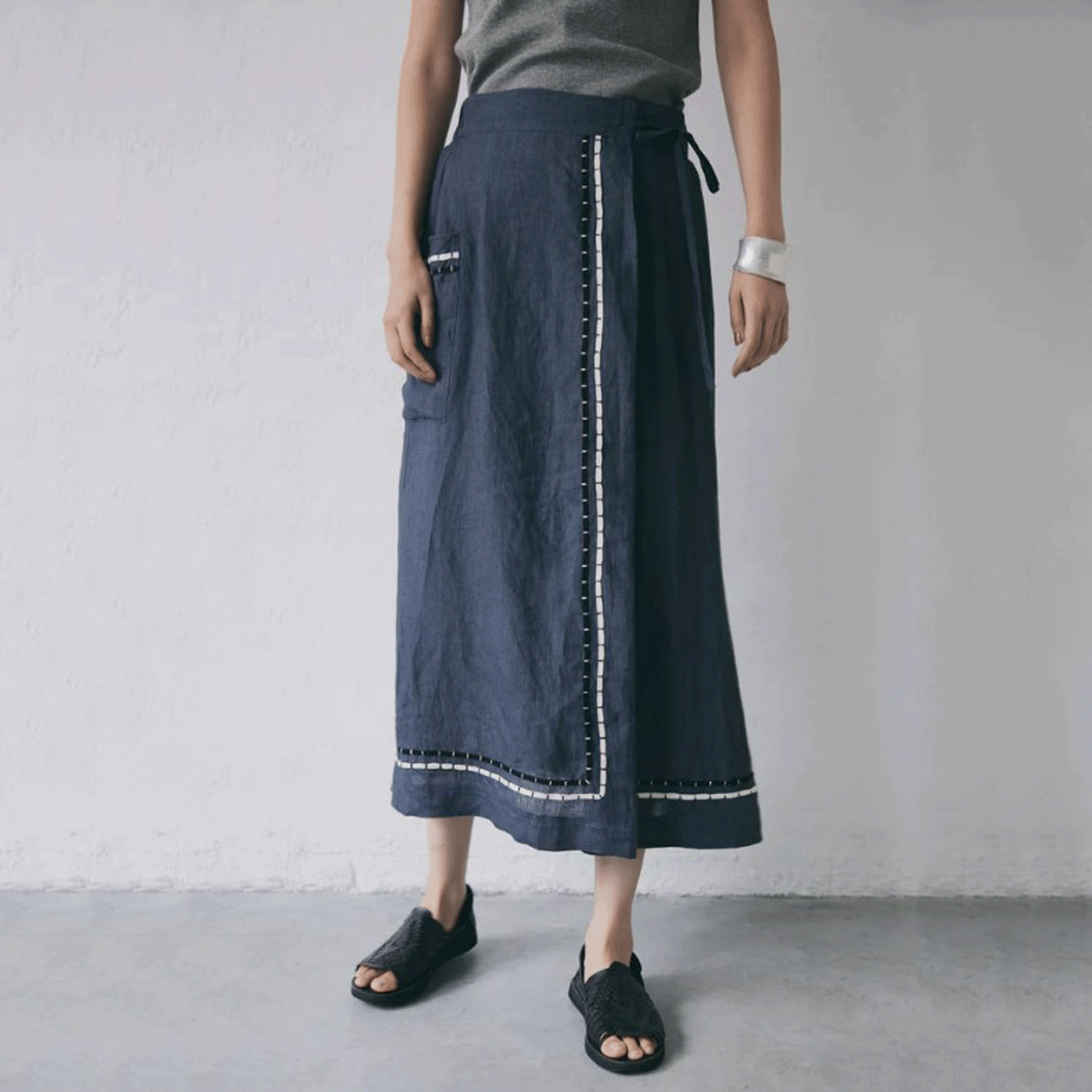 doux bleu インドリネンコード刺繍スカート - 画像3