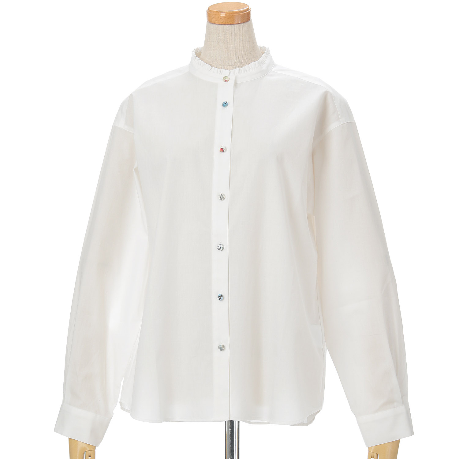 Parkes スタンドフリルドロップショルダーシャツ