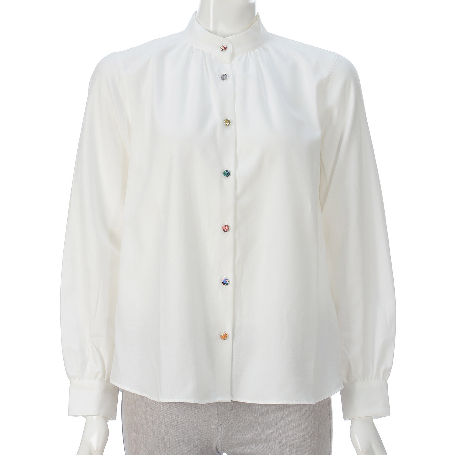 Parkes スタンドカラーギャザーブラウス - 画像2