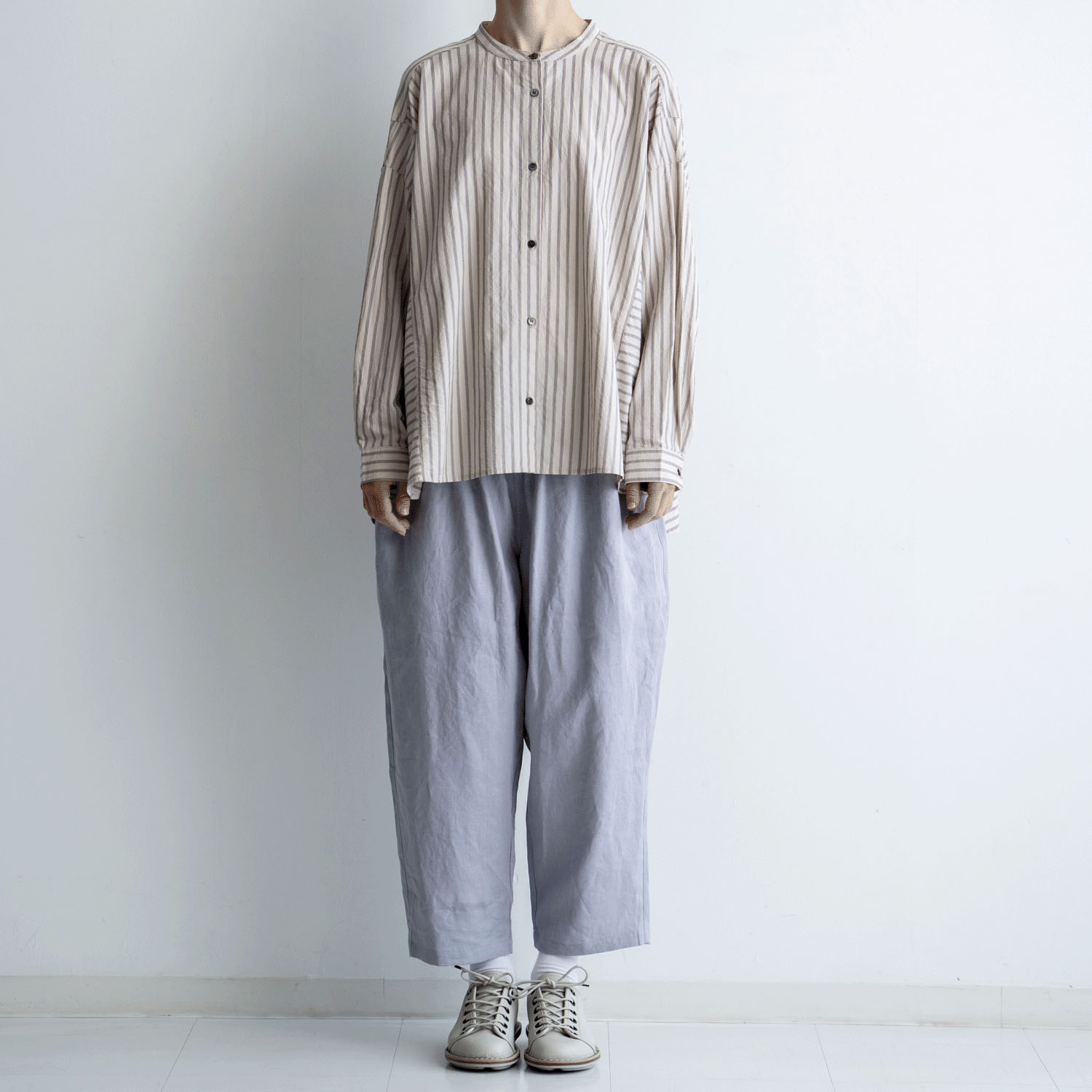 ista－ire 綿麻ストライプ柄 切替ブラウス - 画像5