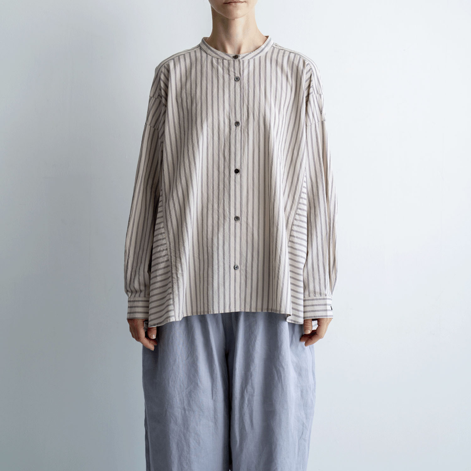 ista－ire 綿麻ストライプ柄 切替ブラウス - 画像1