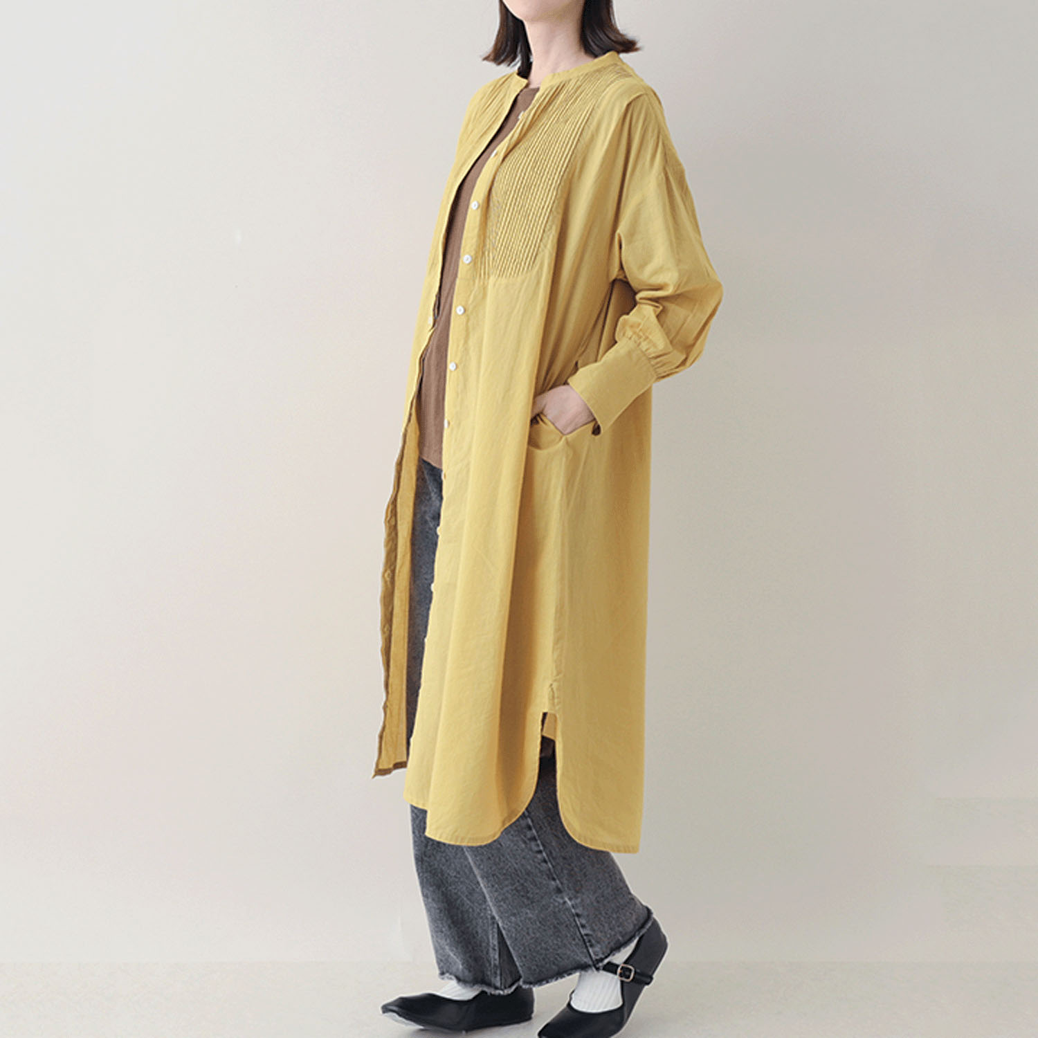 東京かんかん ピンタックコットン無地シャツワンピース - 画像4