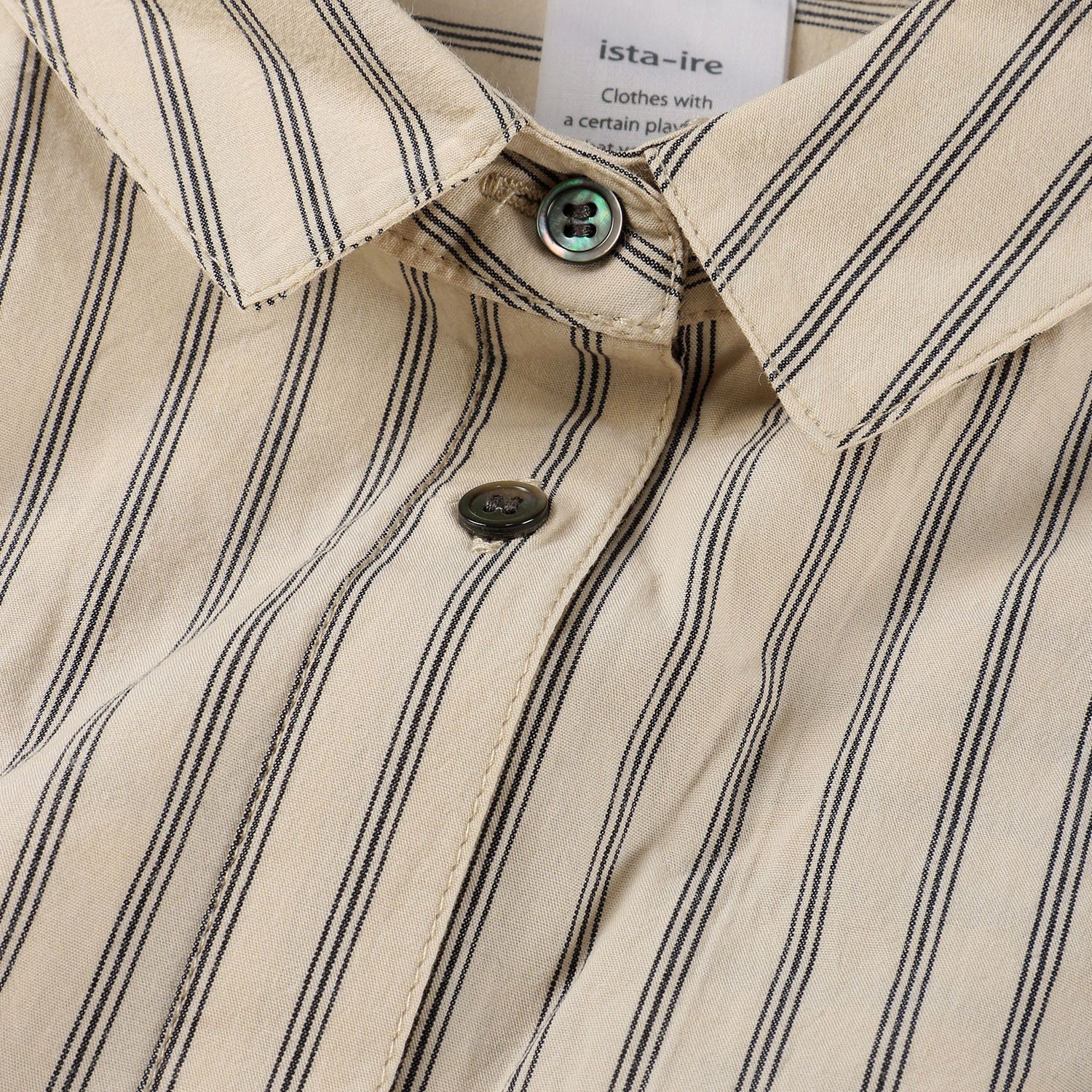 ista－ire 綿麻ストライプ柄 ウエストタックワンピース - 画像5