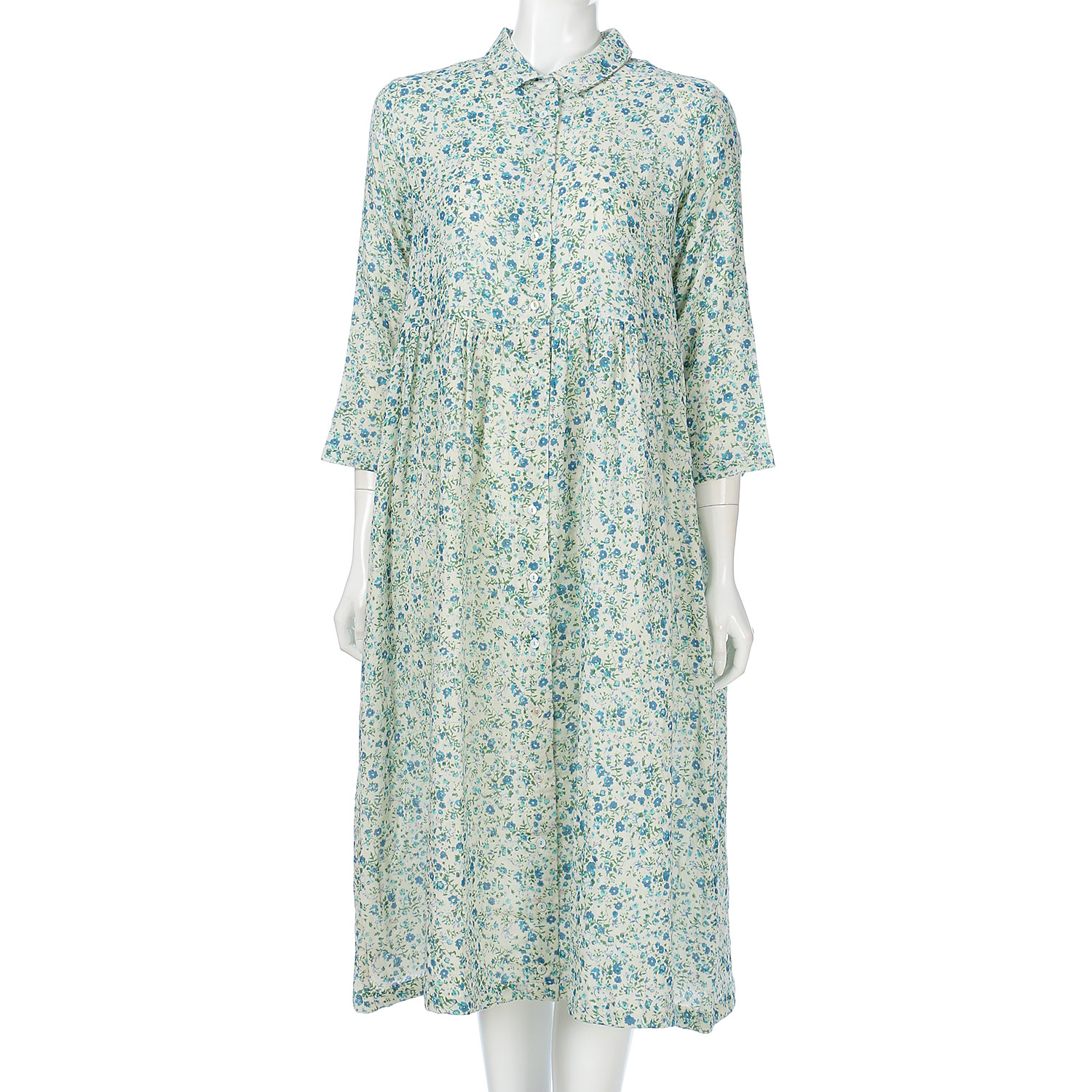 東京かんかん 小花柄コットンダブルガーゼシャツワンピース - 画像3