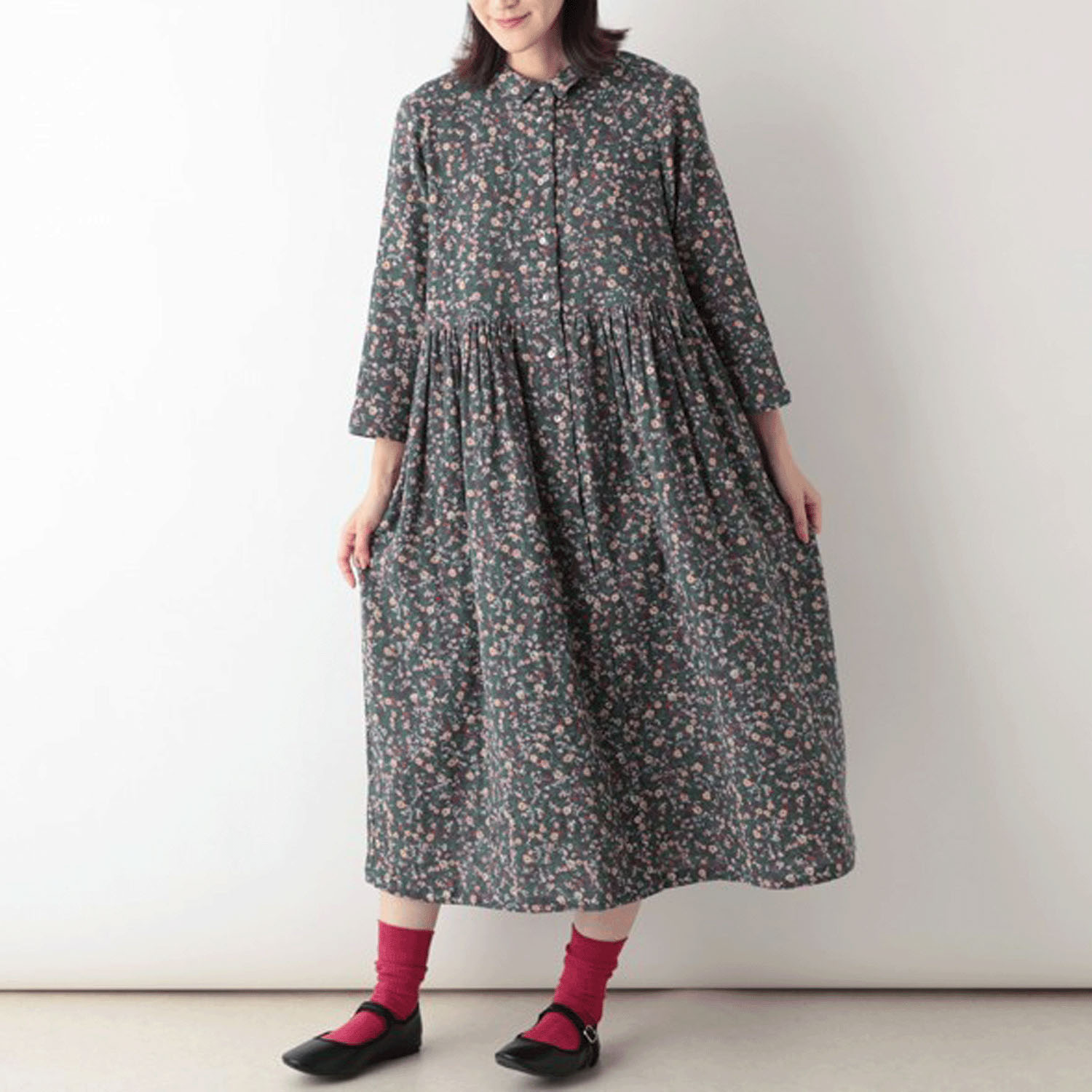 東京かんかん 小花柄コットンダブルガーゼシャツワンピース - 画像6