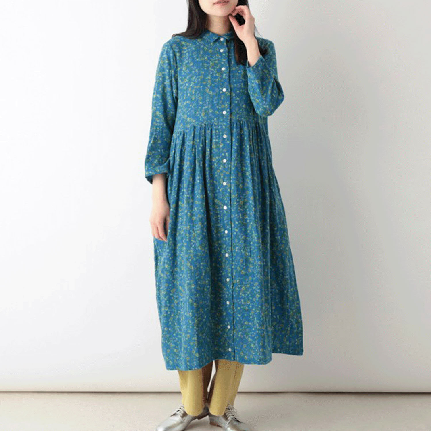 東京かんかん 小花柄コットンダブルガーゼシャツワンピース - 画像8